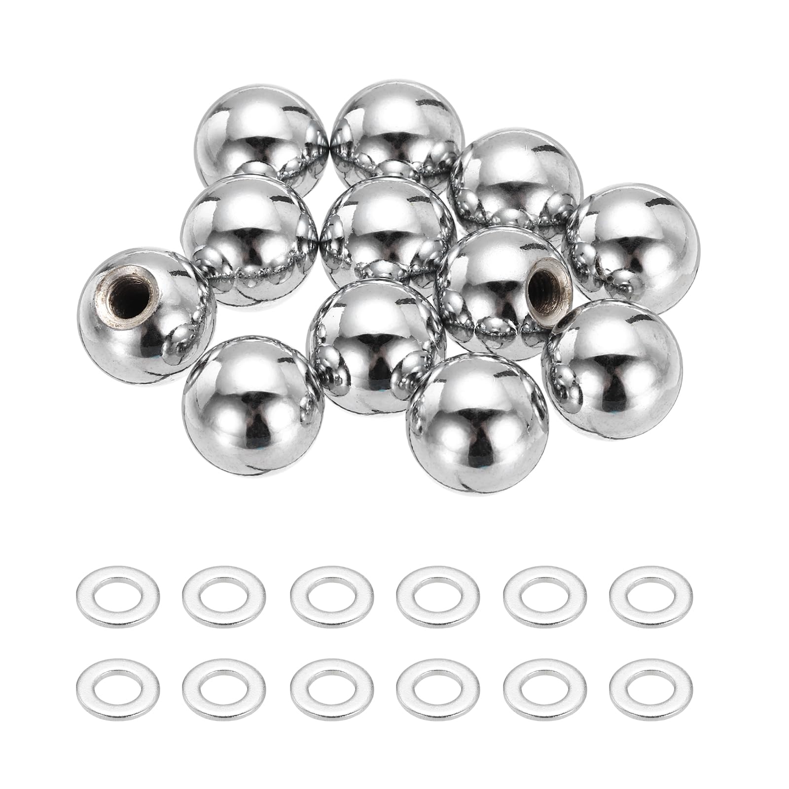 sourcing map 12Pcs M5 x 15mm Threaded Ball Knobs, Carbon Steel Thread Cap Nuts Knob Ball Nuts Knob Caps Nut Cover Screw Caps Balls Lamp Decoration for Lighting DIY Project, Silver