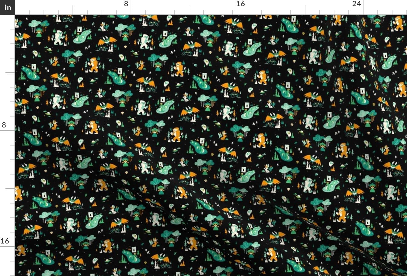 Spoonflower Fabric - Small Scale Monsters Cute Cryptids Bigfoot Mothman Nessie Haunted Yeti Printed on Minky Fabric by The Yard - Sewing Baby Blankets Quilt Backing Plush