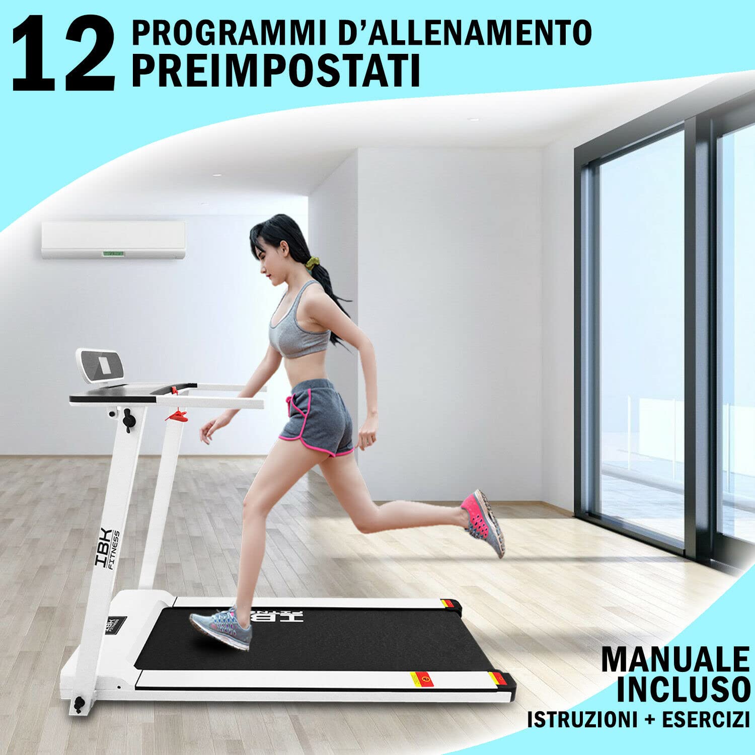 Tapis Roulant elettrico Home Fitness, Tappeto da corsa pieghevole (2.5 HP picco) salvaspazio con Bluetooth integrato, Sensore Cardio, Velocità regolabile 14 km/h, App KINOMAP ZWIFT FitShow