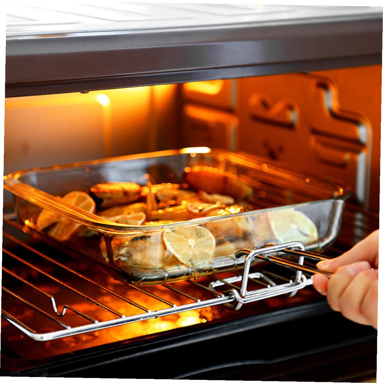 2 Stück Premium Glas Backblech Quadratisch Hitzebeständig Mikrowellengeeignet Vielseitig für Backen Pizza Aufläufe und Haushaltsgebrauch