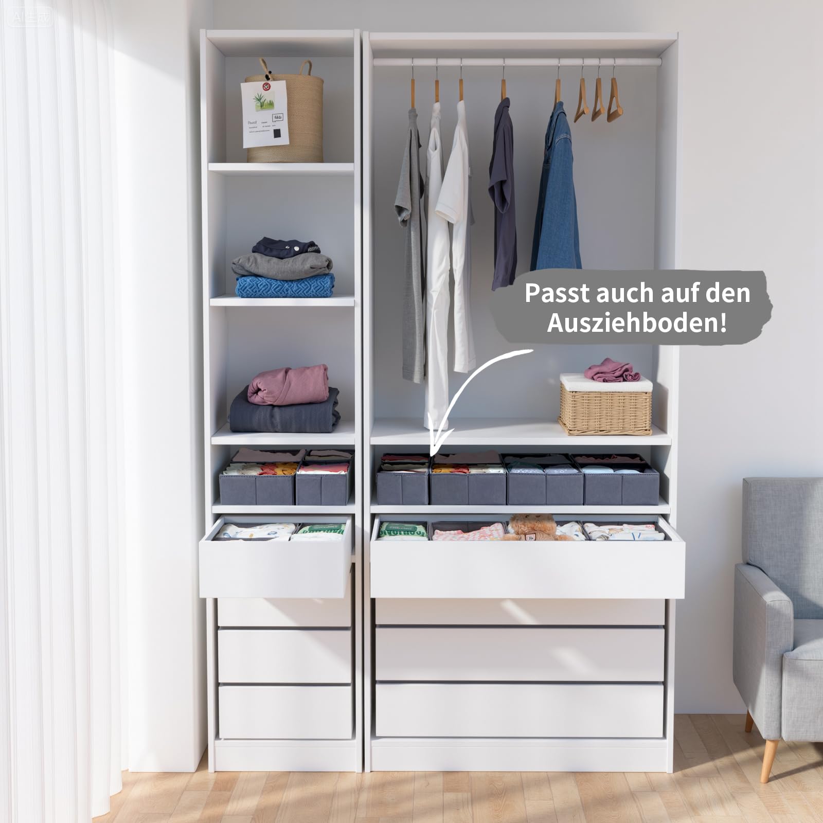 Juego de 16 cajones organizadores compatibles con armario PAX 100 x 58 cm, cajas de tela plegables con base estable para ropa, color gris