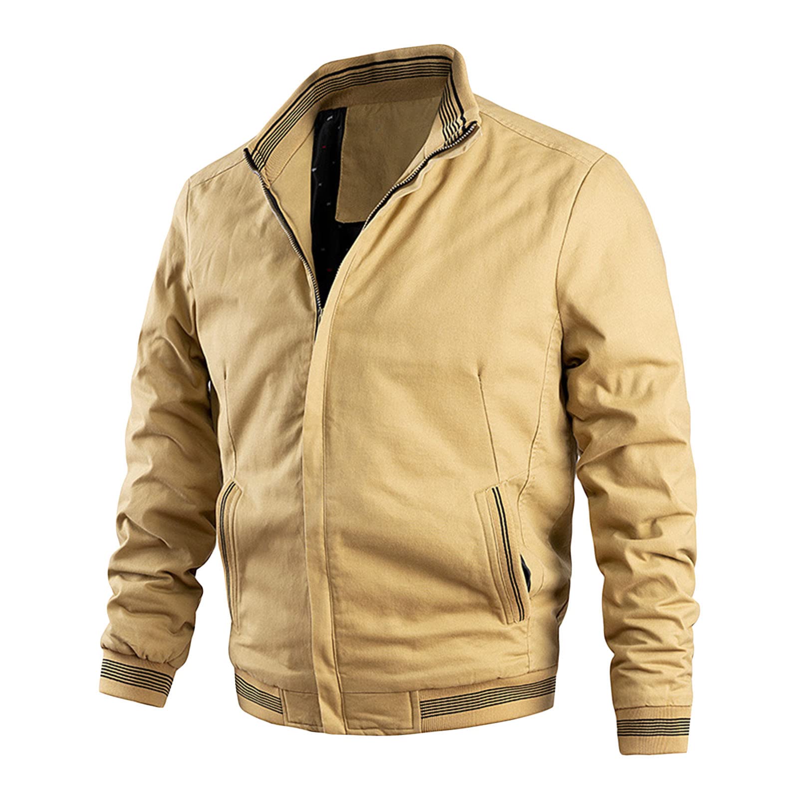 Maiyifu-GJ Bomber Jackets for Mens Fall Winter Slim Fit Lightweight Softshell Coat Cotton Windproof Varsity Baseball Coats (Yellow,X-Large)