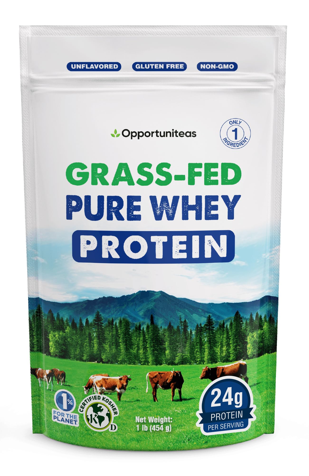 Opportuniteas Whey Protein Concentrate sem sabor 24 g por porção, 454 g