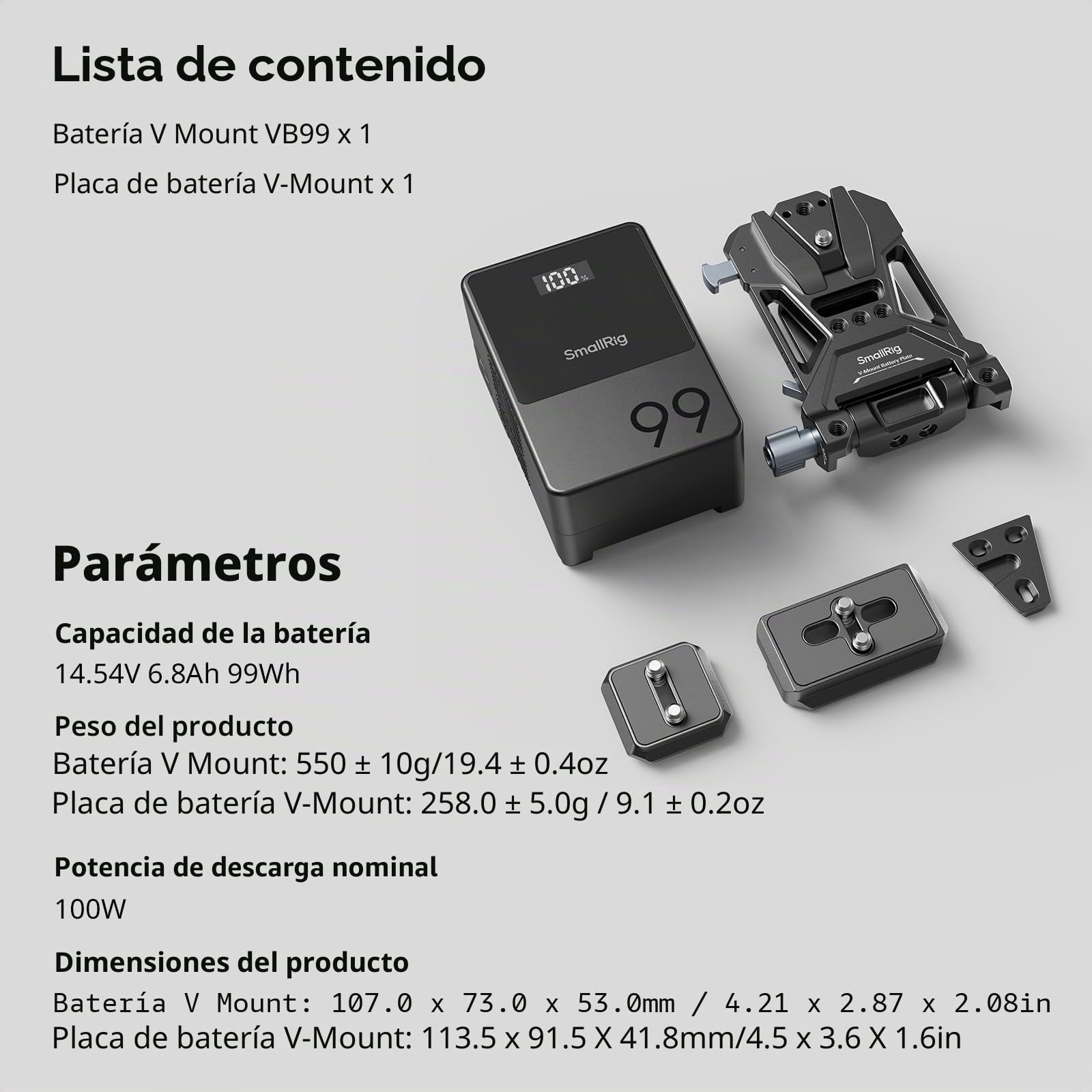SMALLRIG Batería V-Mount VB99, Battery Mini V-Mount de 99 Wh/6800 mAh con Carga Rápida PD 100 W USB-C, con Placa de Batería V-Mount, Batería V-Mount y Placa para Cámara DSLR, Trípode - 5048