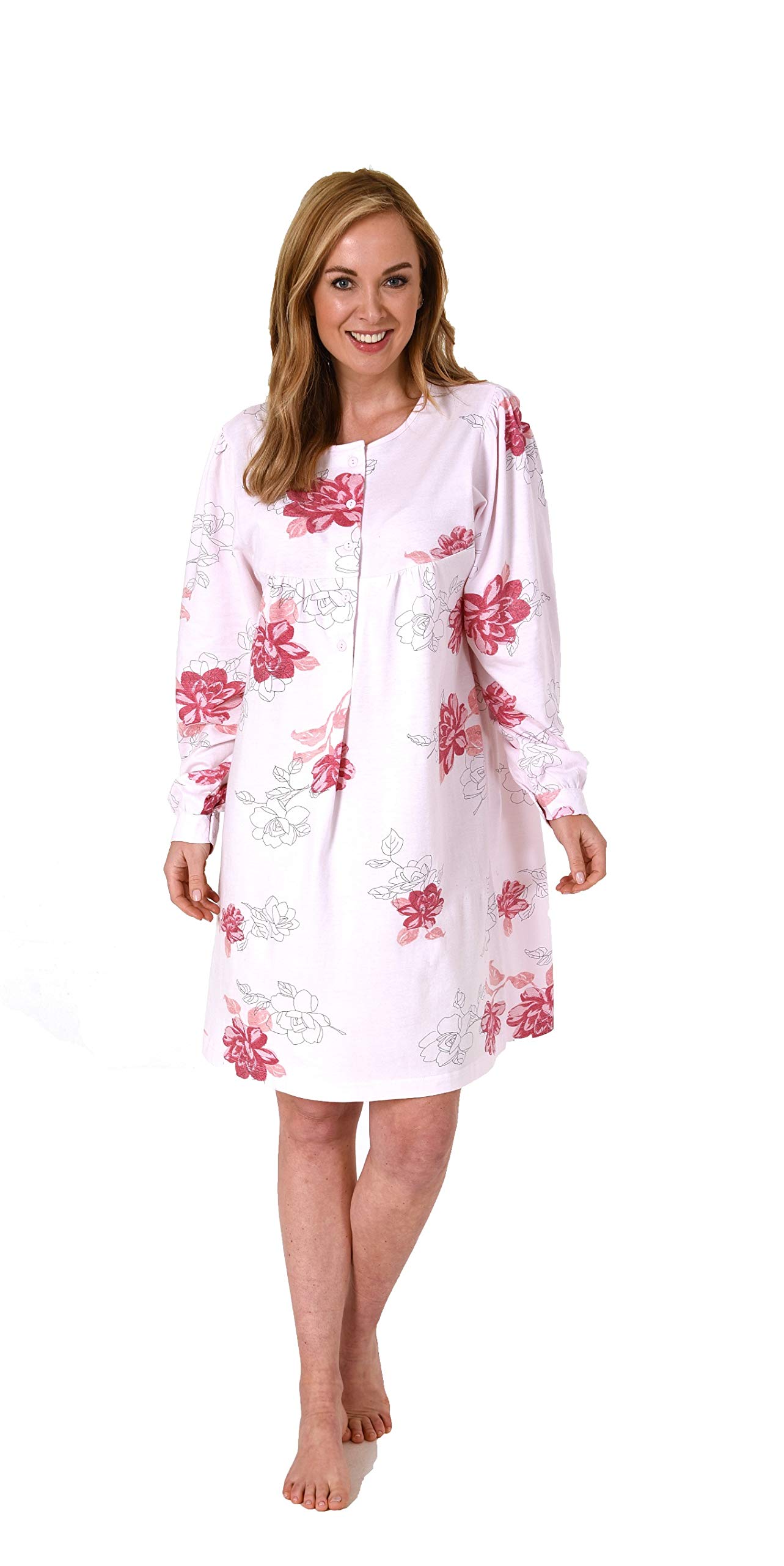 Normann Care Women's Rose Nursing Care Nightshirt Open Back Long Sleeve, Hospital Incontinence Nightdress - Pink - Xxl