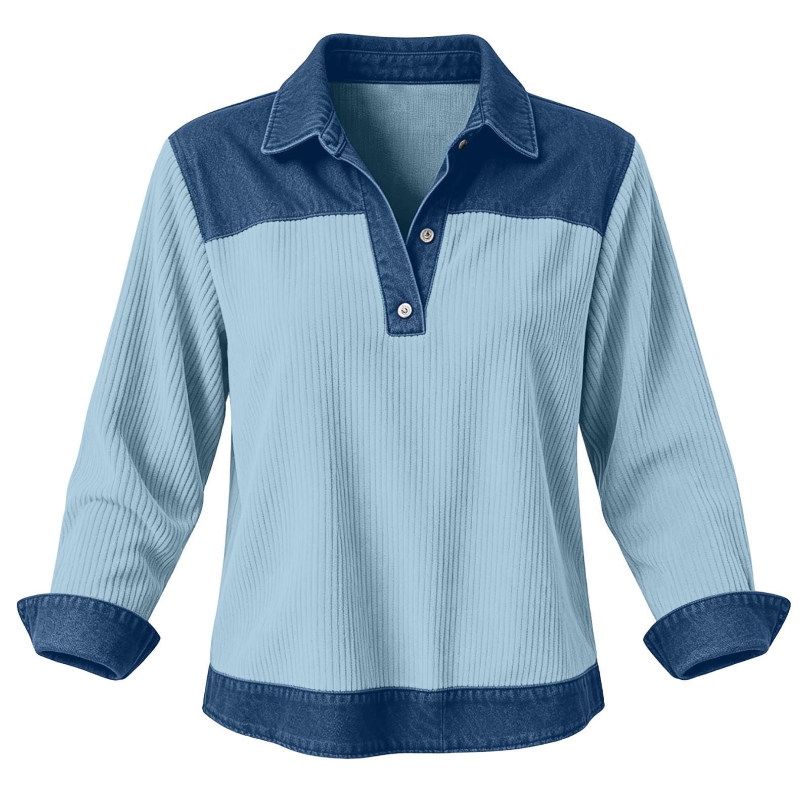 Cord Pullover Damen Chic Sweatshirt Lässige Langarmshirt Knopfleiste