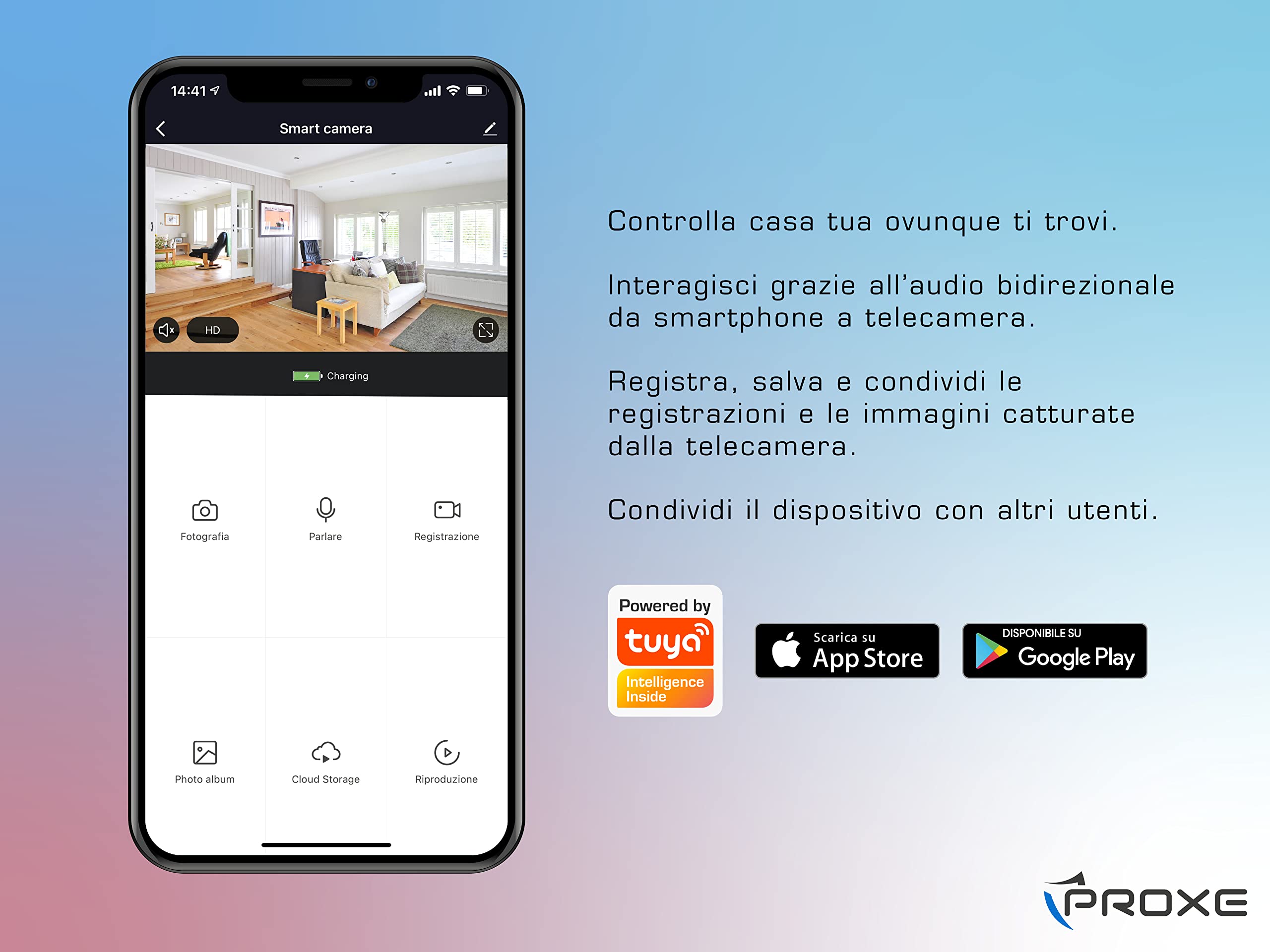 PROXE Telecamera PTZ 1080P da esterno Wi-Fi, Bianco