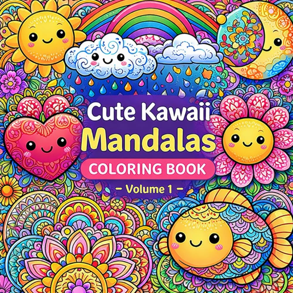 Cute Kawaii Mandalas Coloring Book – Volume 1: Adorable Kawaii Animals, Hearts, Flowers & Fun Mandala Designs for Adults and Teens | Stress Relief, Relaxation & Creative Coloring