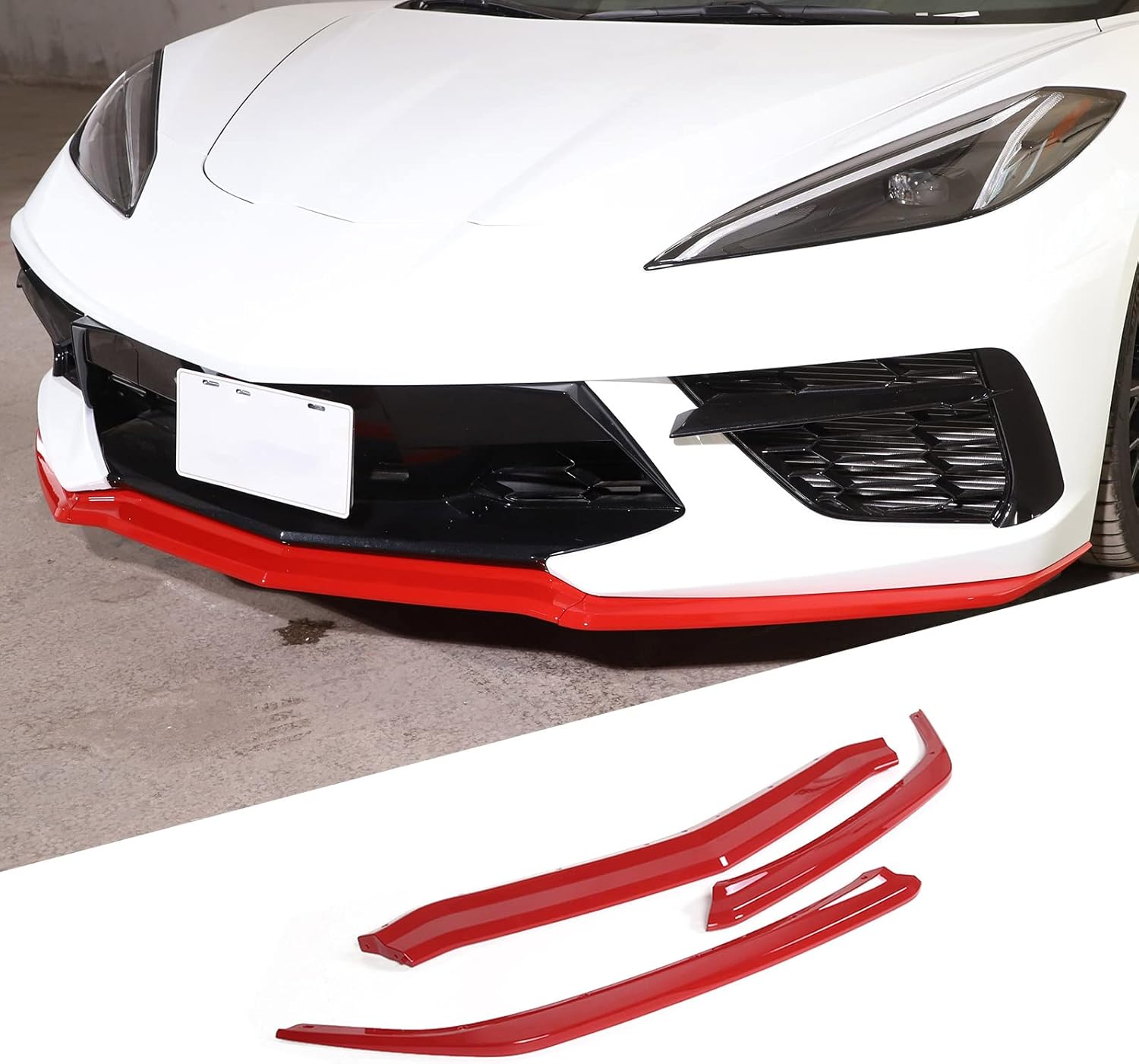 TOYCIDFG Front Grille Bumper Lip Replacement Parts Compatible with Corvette C8 2020-2025, Lower Bumper Splitter Car Exterior Decoration Accessories-Black (Z06 Version Not Compatible)