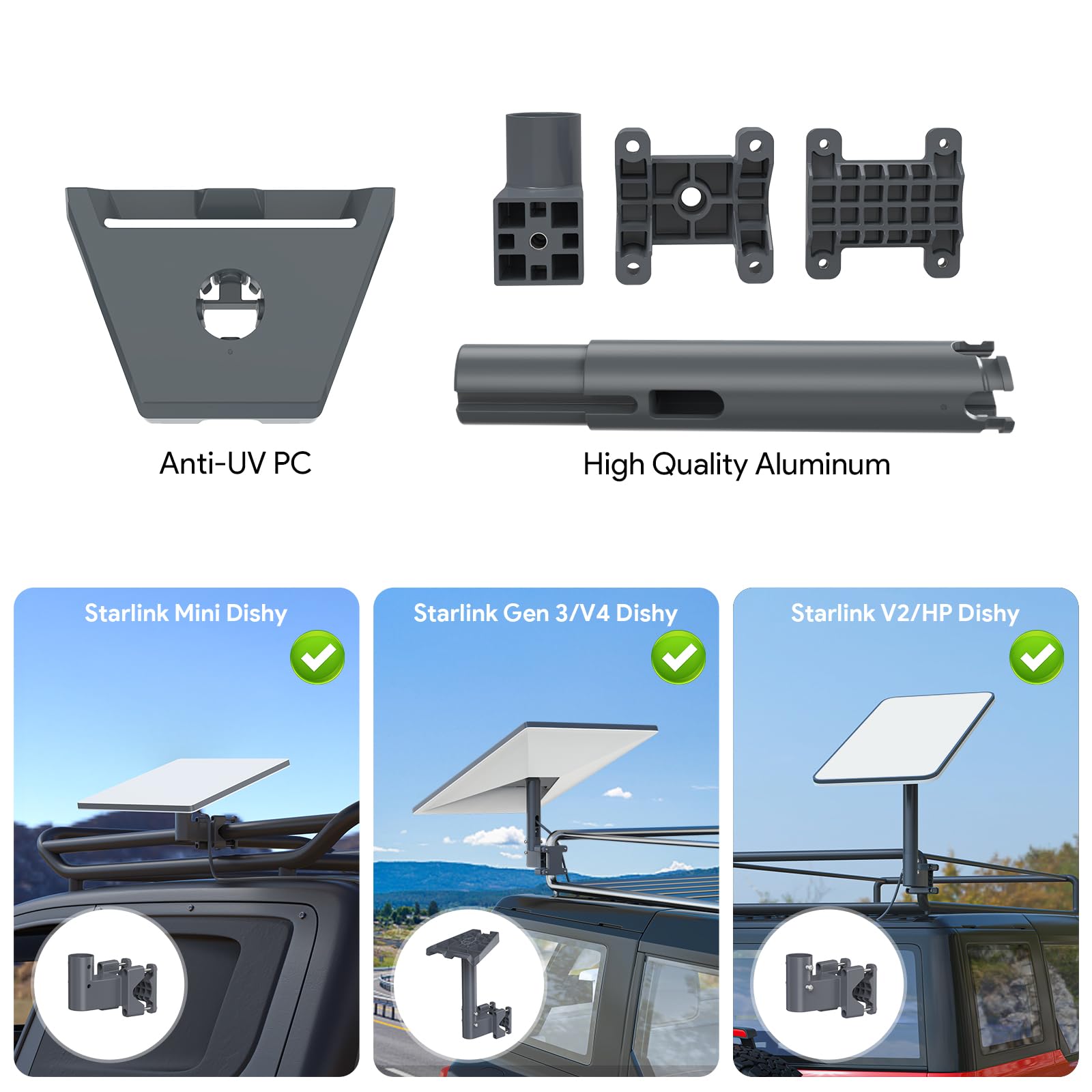 XLTTYWL Montaggio Starlink Gen 3, Regolabile 360°, Adattatore per Tubi, Montaggio su Pali e Parete, Grigio, Alluminio