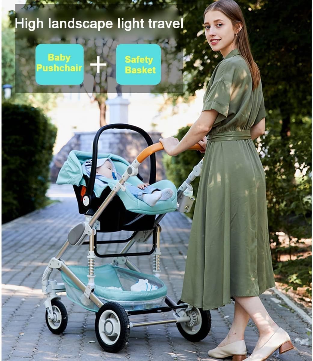 Passeggini per Neonati 3 in 1 Culla per Bambini Passeggino per Dormire con Sedile Reversibile Ti-Shock Springs Carrozzina con Copia Personalizzata, Piatto Piano, Sacco A Pelo, Blue