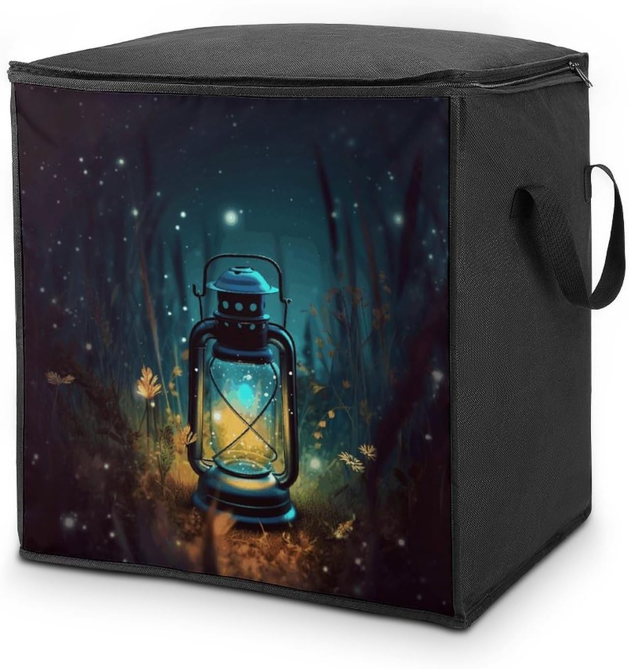 Fireflies And Lantern Storage Bag with Zippers And Handle Extra Large Bedding Comforter Storage Bag Foldable Blanket Storage Bags Fabric Moving Bags for Closet Organizer (70L)