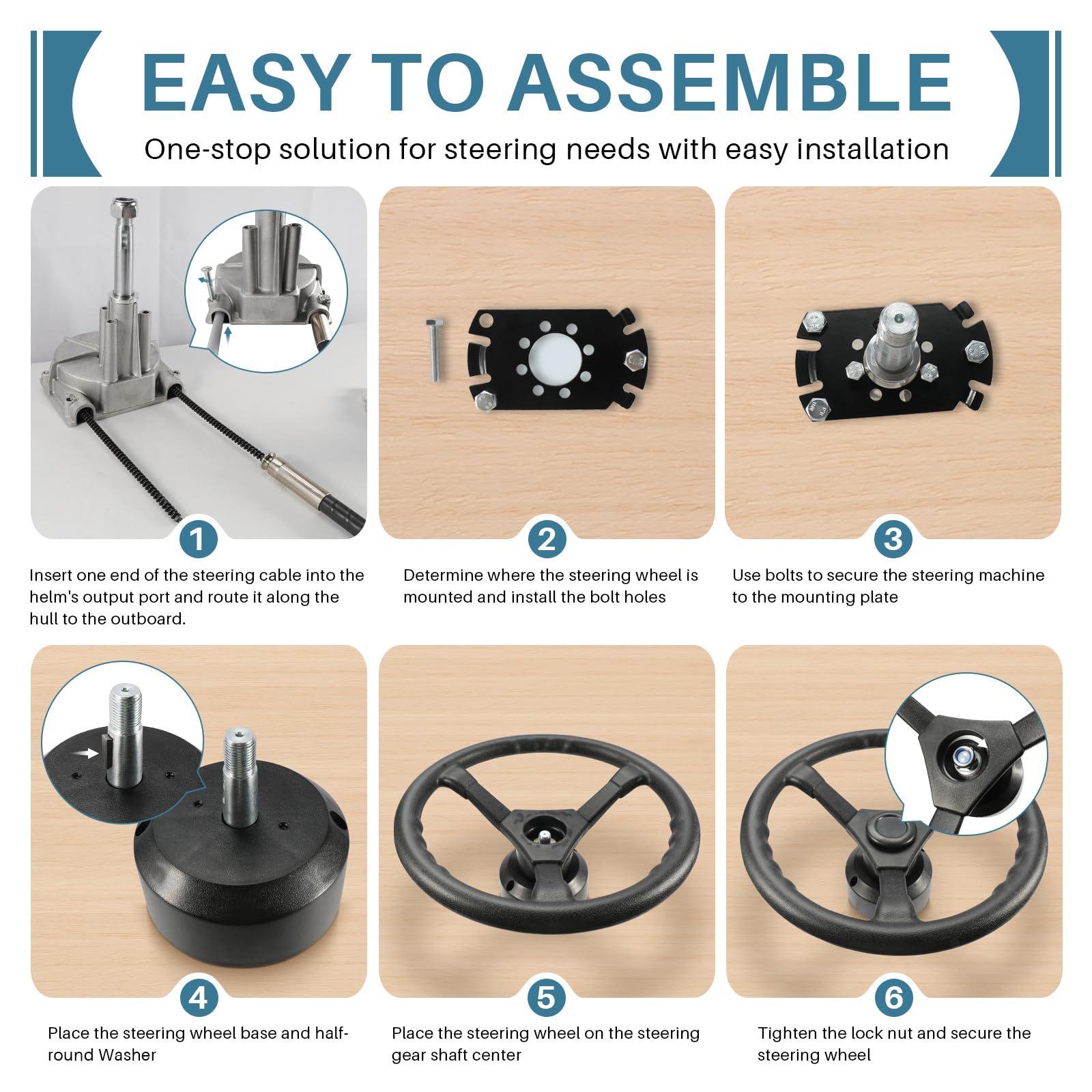 Boat Steering Wheel Boat Steering System Kit - 13ft Cable Outboard ...