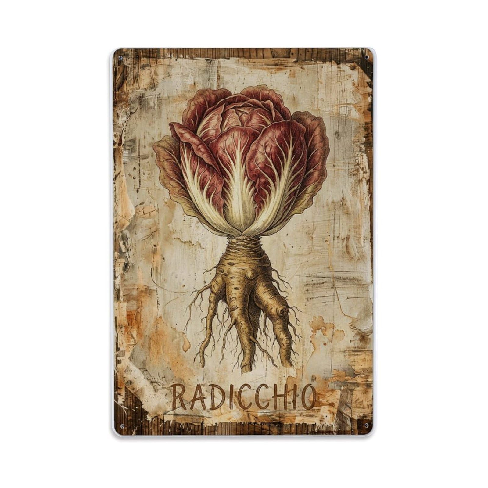Fqnyr Style Radicchio Leafy Vegetable Metal Tin Sign Plaque Wall Decor For Cafe, Club Bar, Office, Home Garden Metal Poster 8X12inch