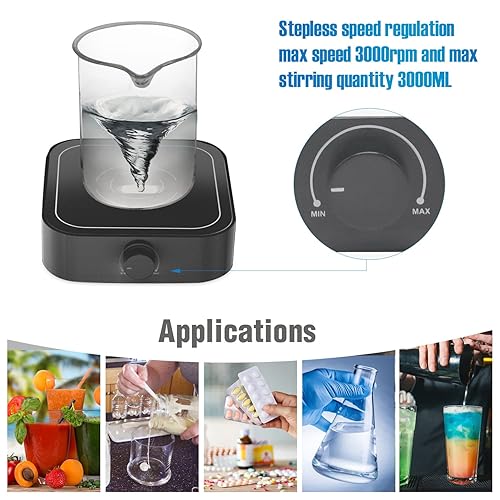 Miniatura 5 de WEST TUNE Agitador magnético de 3000 rpm, placa de agitación magnética con barra de agitación, mini agitador magnético capacidad máxima de