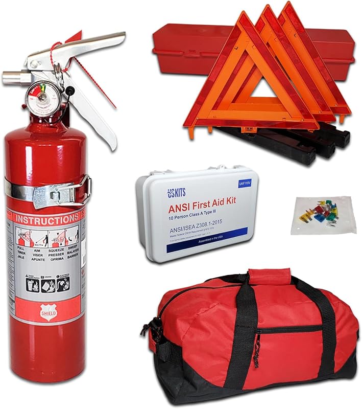 DOT OSHA ANSI Compliant Kit with Shield USA Made 2.5lb 1A10BC Fire Extinguisher - Ideal for Commercial Trucks, Vans, Pickup Trucks, and Delivery Vehicles - USA Made Kit!