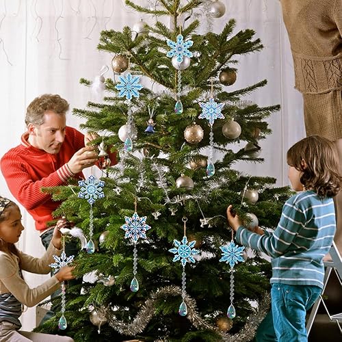 Miniatura 5 de DIYDEC 8 piezas de pintura de diamante de copo de nieve de Navidad de doble cara, pintura de copo de nieve de diamante 5D, etiquetas de campanillas