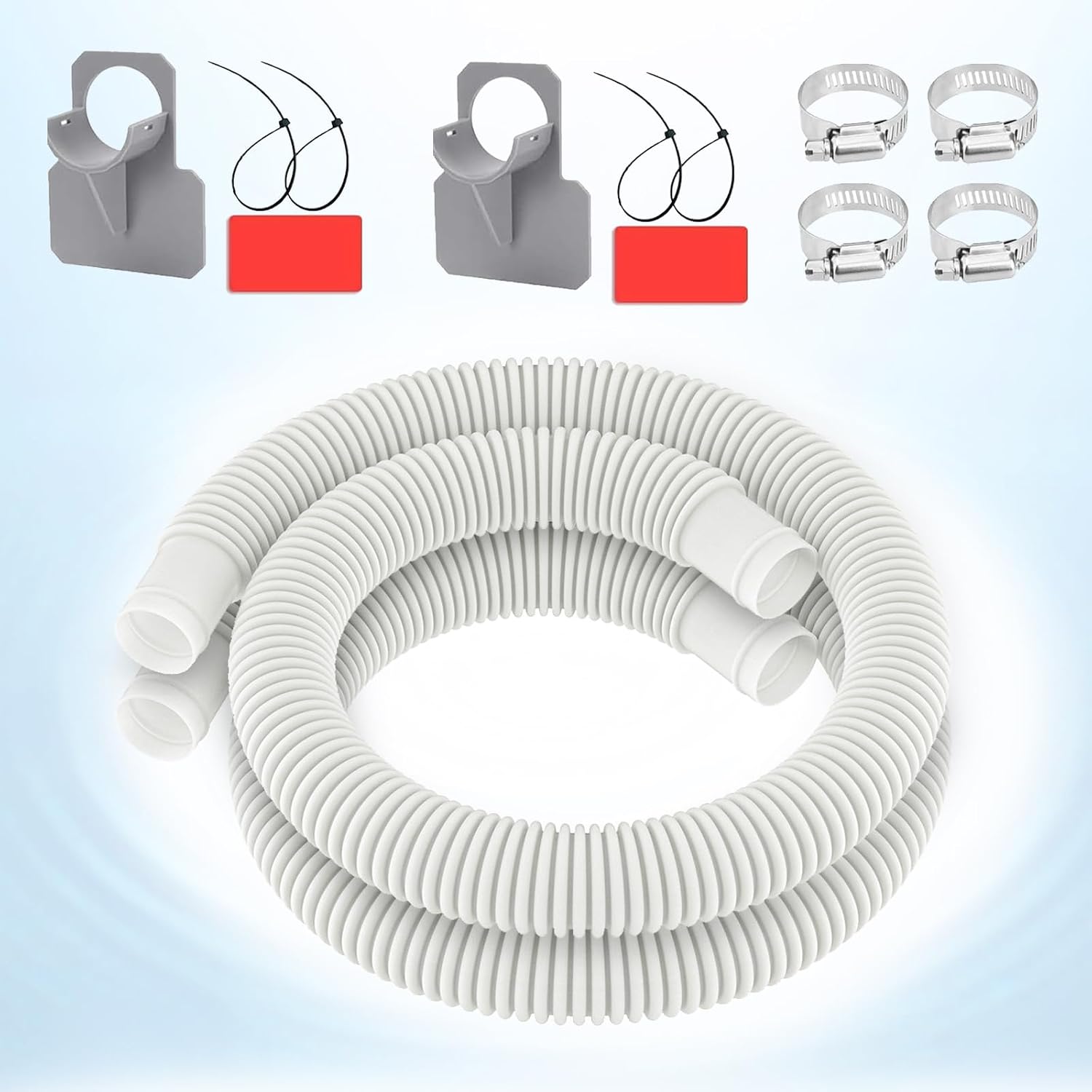 1-1/4" Pool Hoses Kit Replacement for Above Ground Pools – 1.25" Pool Filter Pump Hose with Hose Holders & Clamps Compatible with Intex Pool Filter Pump 607, 637 (White -2 Pack)