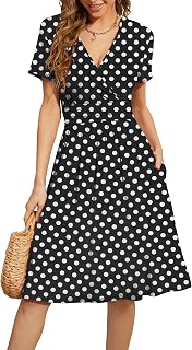 Women's Summer Short Sleeve Casual Dresses V-Neck Floral Party Dress with Pockets