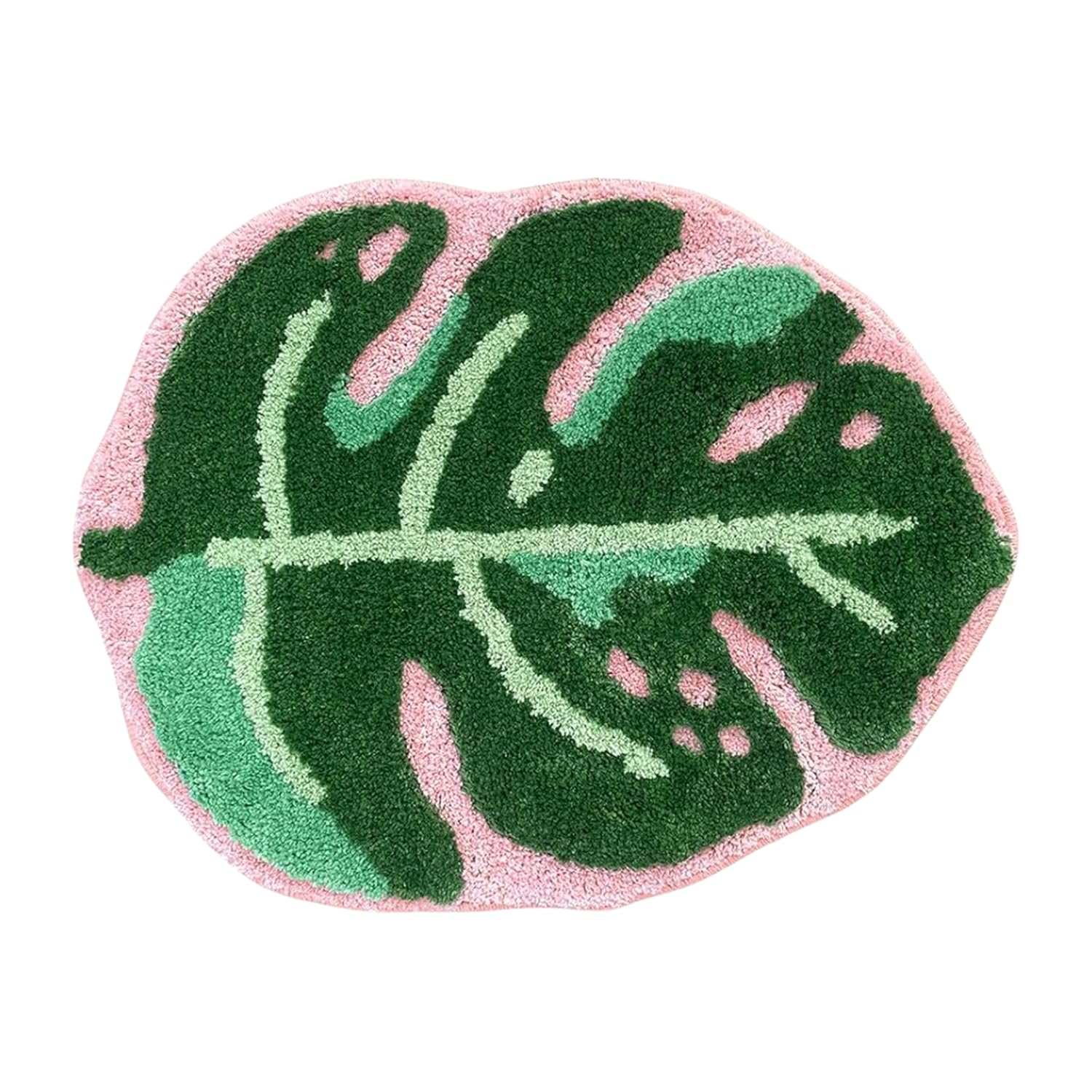 Joalpysm Green Bath Mat 60x90cm – Monstera Plant Shape Bathroom Rug with Non-Slip Back, Soft Faux Cashmere Leaf Carpet for Bathroom, Bedroom, Home Spa Decor