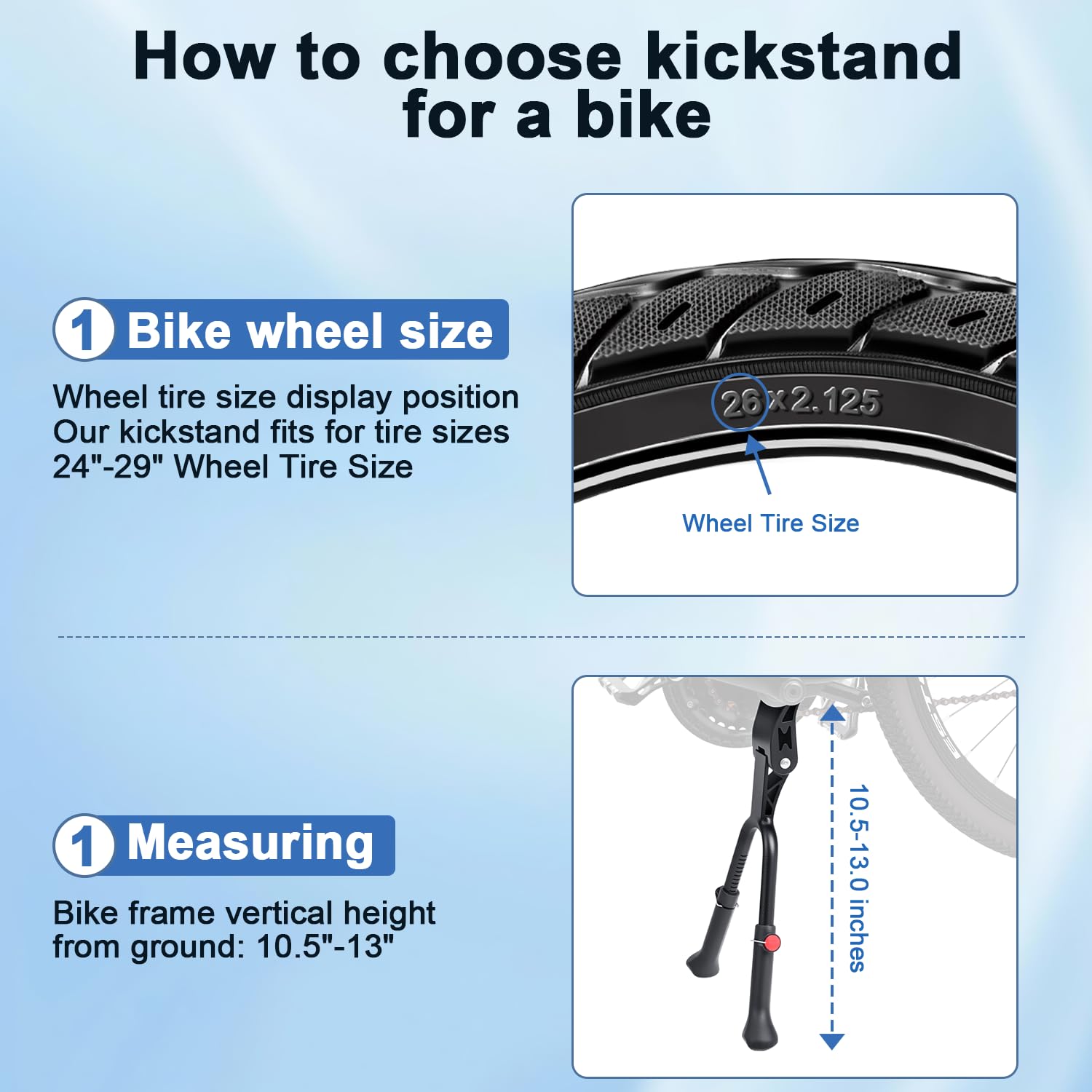 Béquille de vélo réglable en hauteur pour vélos adultes de 61 cm, 66 cm, 73 cm, support central pour VTT, route et cargo