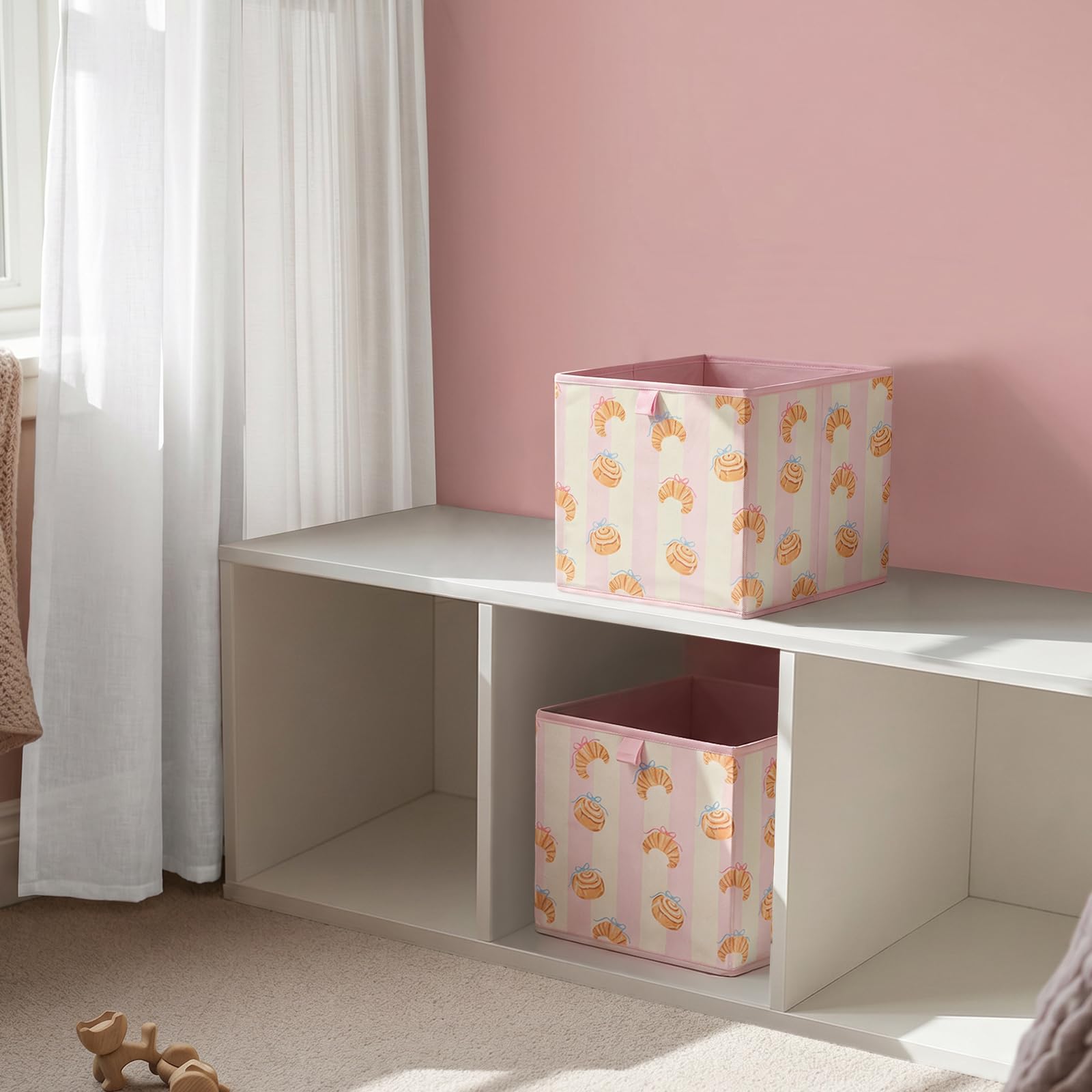 OHS Croissant Cube Storage Boxes Collapsible Cube Boxes 2 Pack, Pink/White โ image 1