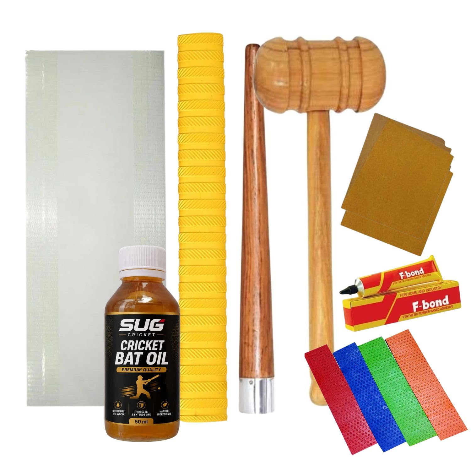 Sug Cricket Bat Repair & Maintenance Kit with Knocking Mallet, Cricket Bat Oil, Chevron Grip, Fibre Scuff Sheet, Sandpaper & Accessories | Complete Care Kit for English Willow & Kashmir Willow Bats-image-46