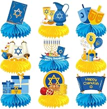 Happy Hanukkah Honeycomb Centerpieces, 9 Pcs Menorah Dreidel Chanukah Table Decorations Table Toppers, 3D Festival of Lights Party Decorations for Jewish Holiday Celebration Home Supplies