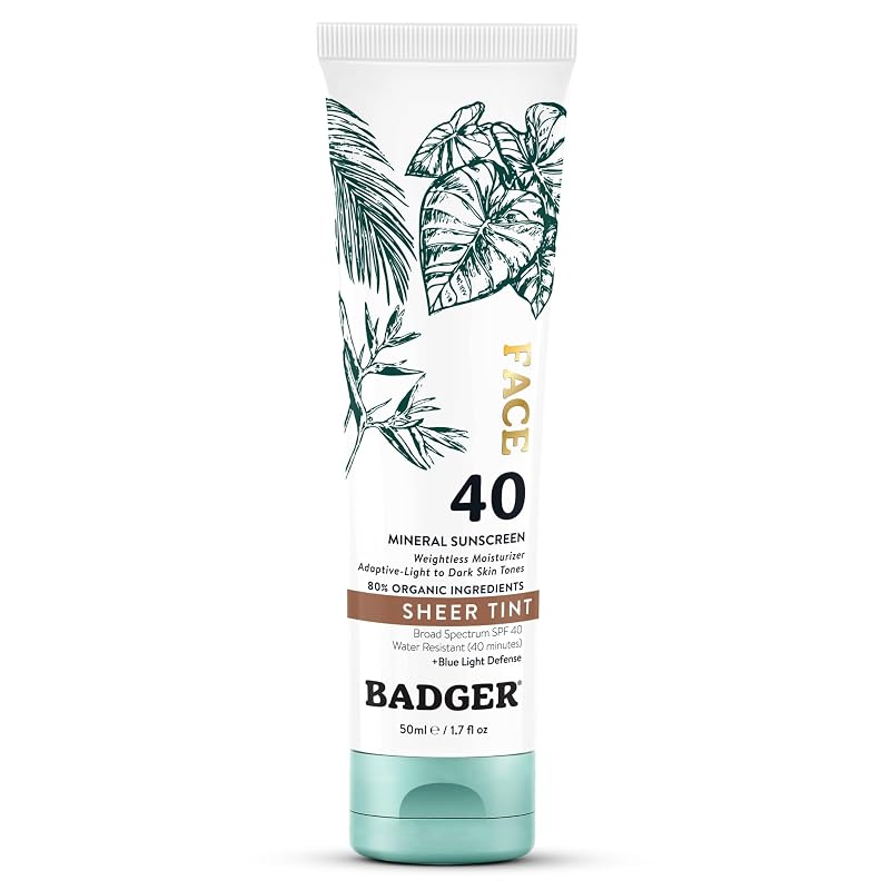 Protetor solar mineral tonalizante facial Badger SPF 40, 50 mL