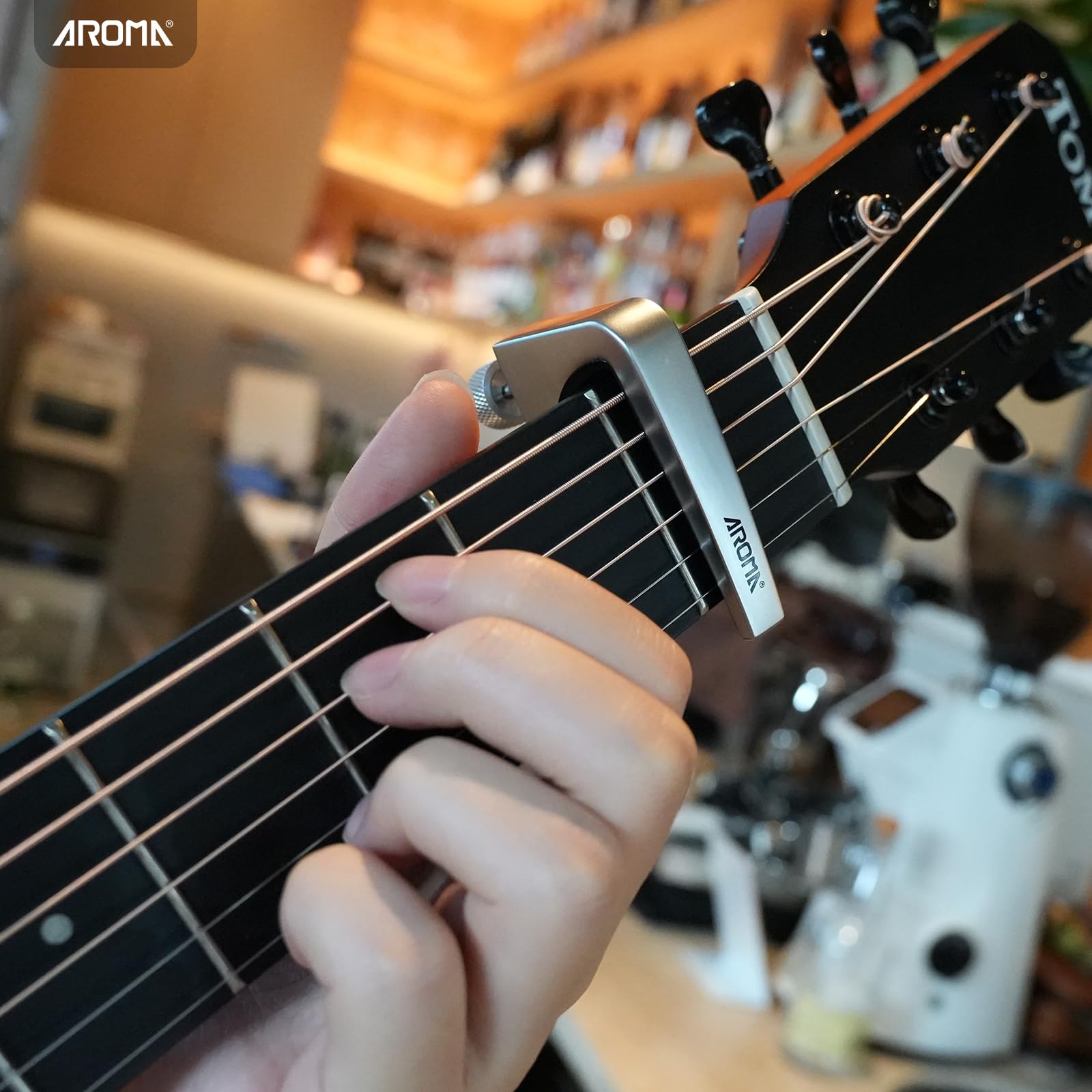 Aroma Guitar Capo Adjustable Tension Performance Capo for 6 Strings Acoustic Electric Guitars, Silver - Image 4
