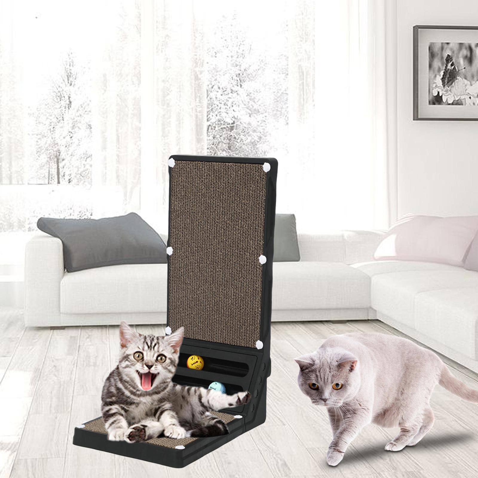 Kratzbaum Aus Wellpappe, Möbelschutz, Haustierkissen, Sofa, Katze, Kratzbaum für Kätzchen, Schlafend, Spielend, Schwarz