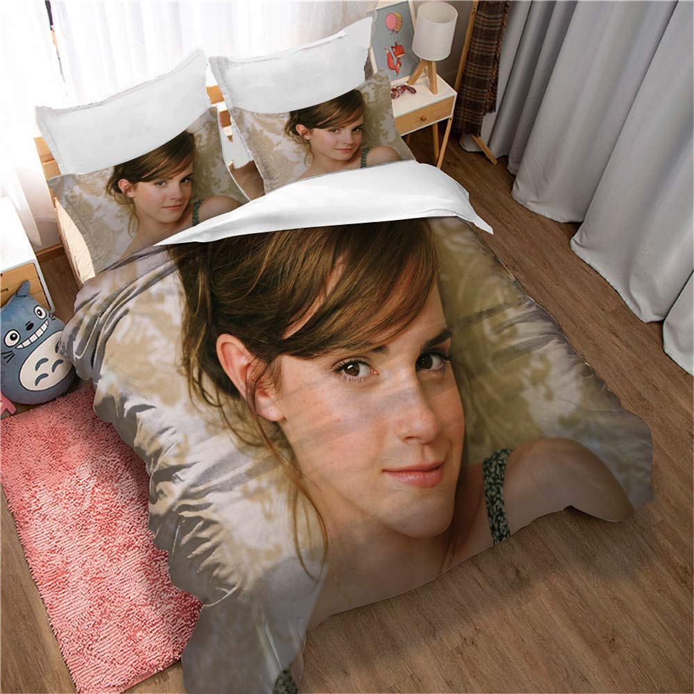 Ste-X Autumn Winter Warm Duvet Cover with Zipper, Emma Watson Bed Sets for 3 Piece Hotel Dorm (200x200cm(Double),Picture 01)