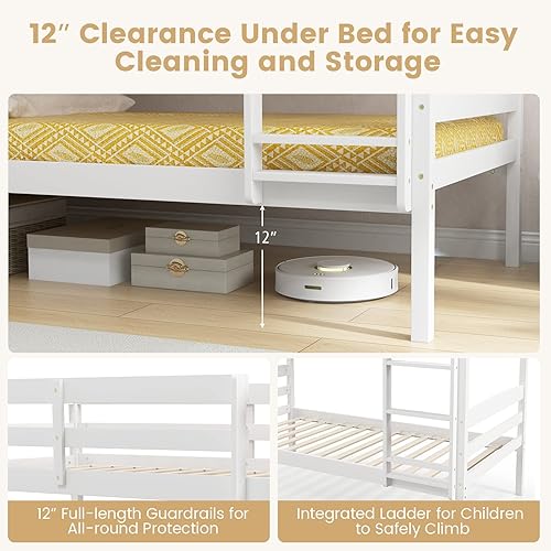 Miniatura 6 de KOMFOTT Litera individual sobre individual, marco de litera con barandilla de longitud completa y escalera integrada, litera de madera para espacios