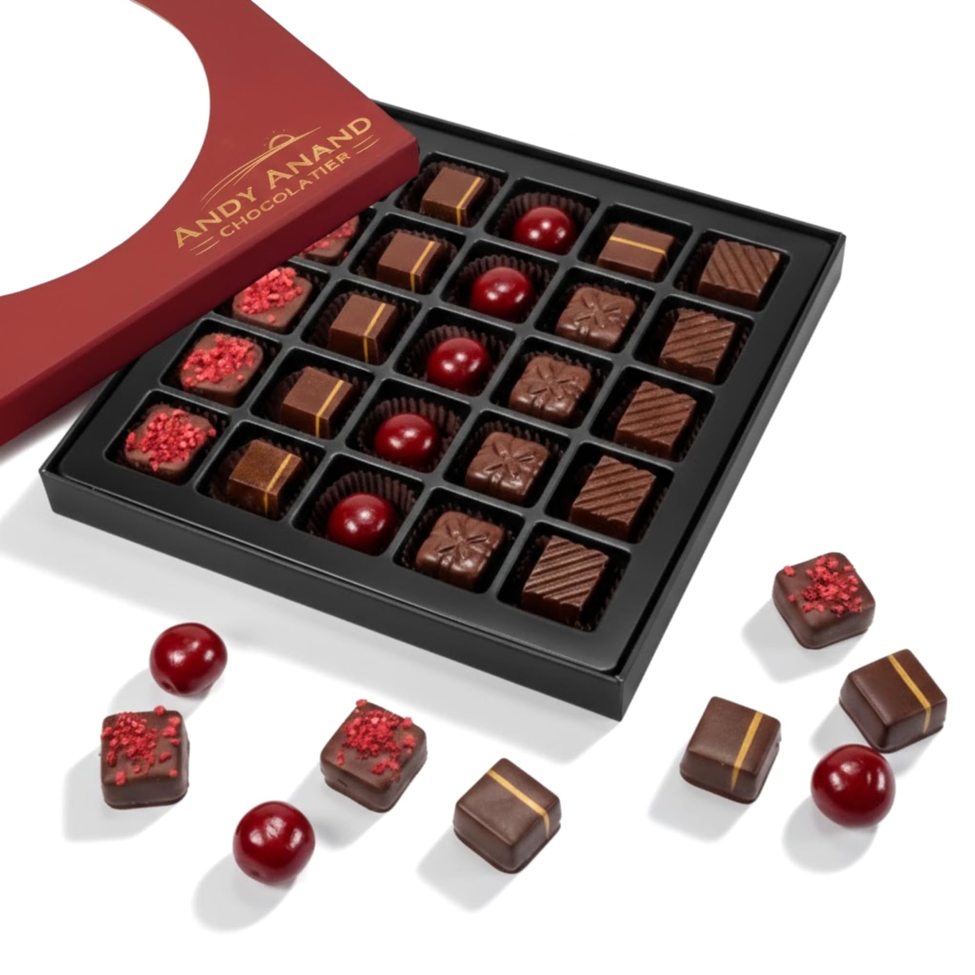 Andy Anand Luxury Vegan Dark Chocolate Gluten Free Truffles Praline Collection (24 Pieces), Dairy Free, Soy Free, Sesame Free, Allergy Friendly, Delicious Decadent Belgian Truffles