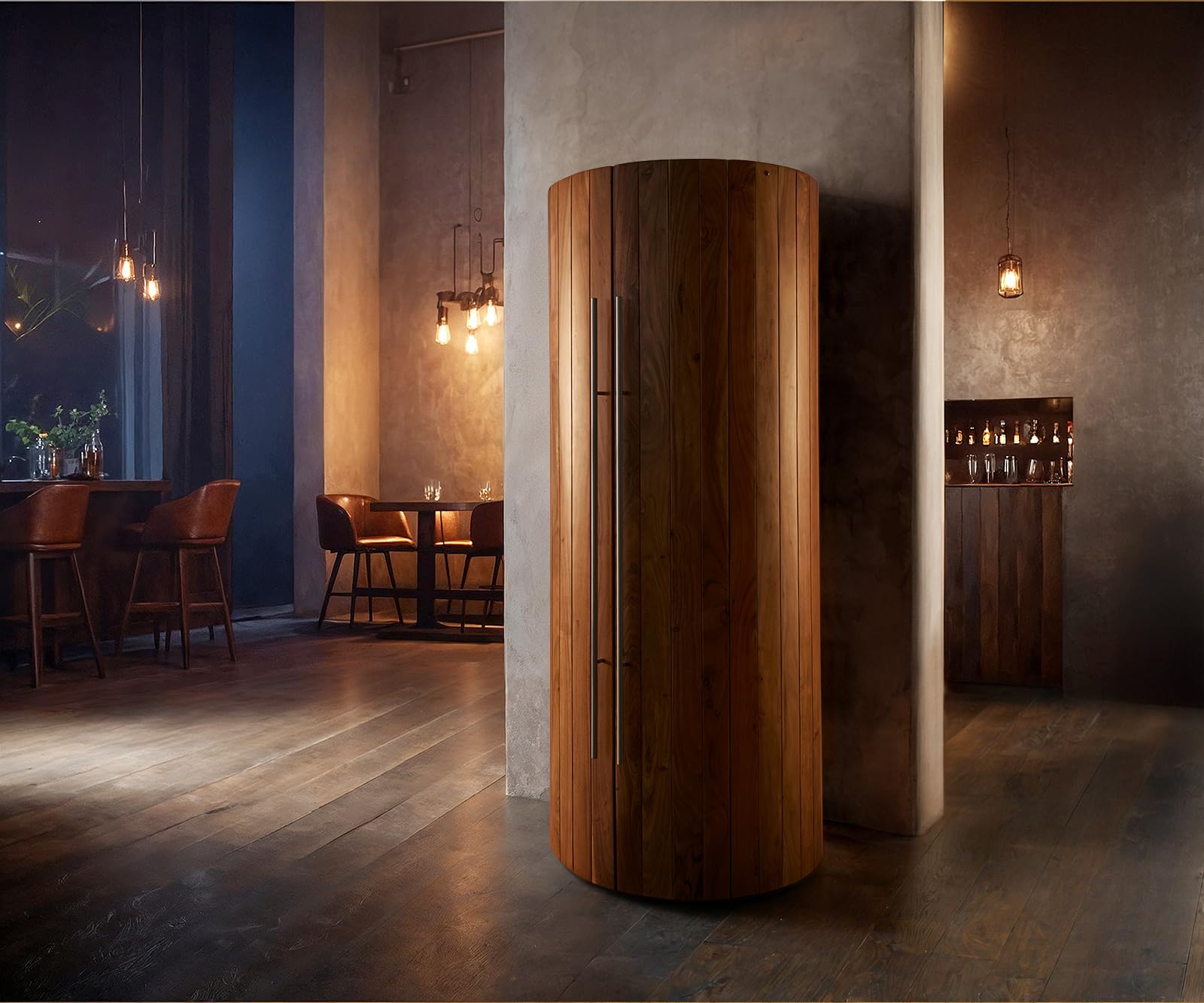 DELIFE Weinschrank Tulsa Akazie Natur 80x190 cm LED-Beleuchtung Barschrank