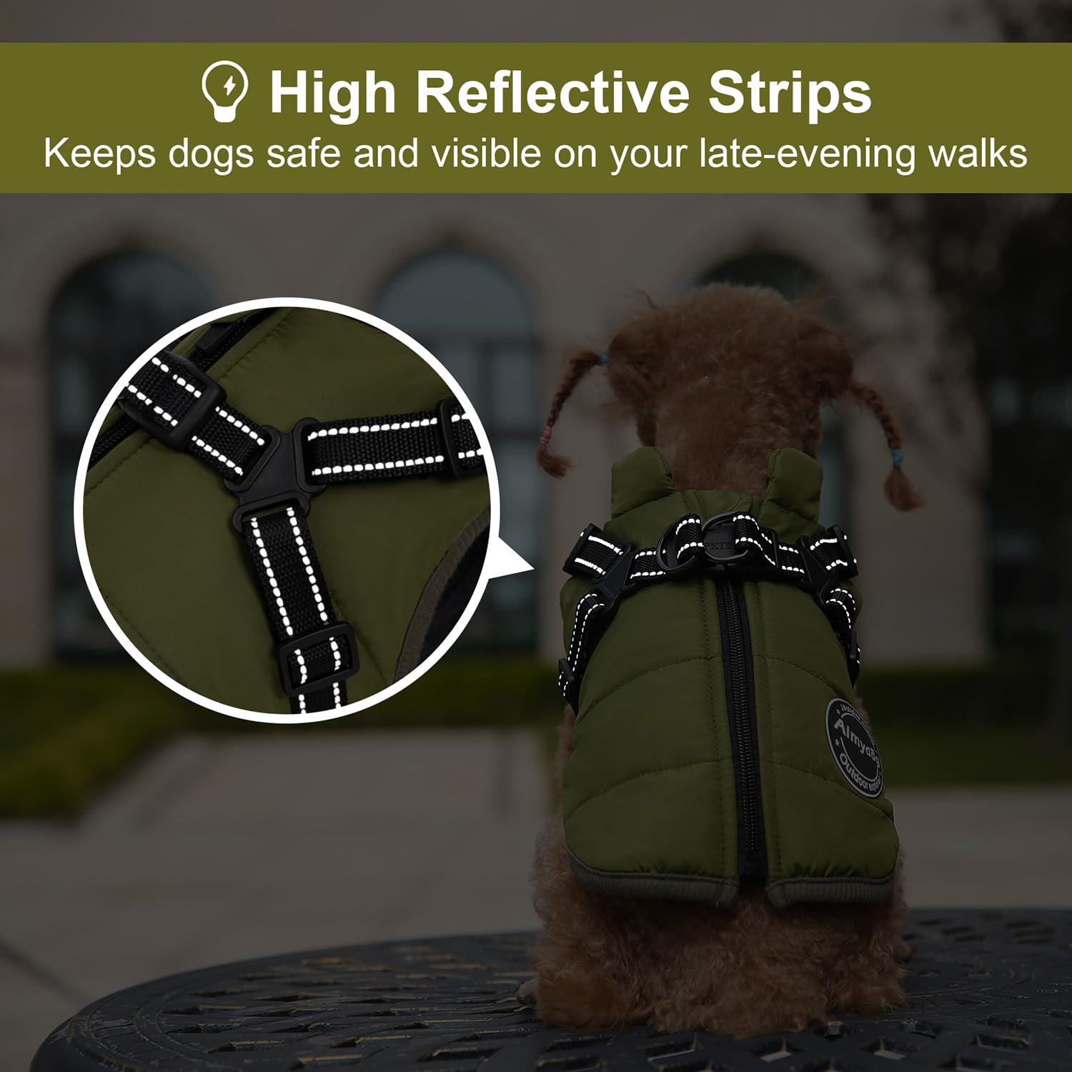 Abrigo de invierno cálido para perro, chaqueta de moda para clima frío para mascotas con arnés integrado, chaleco cómodo reflectante y ajustable, ropa resistente al viento para perros pequeños