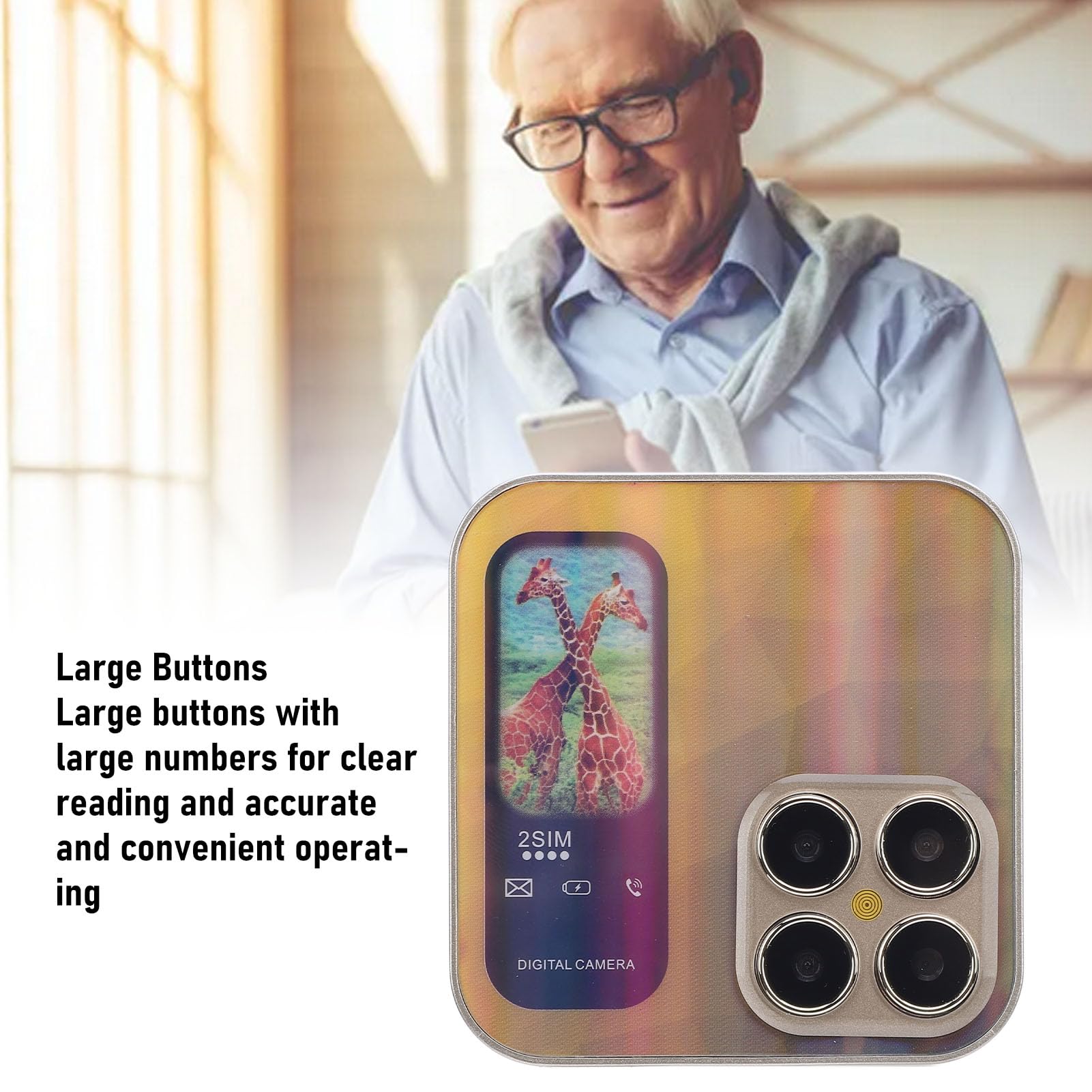 Luocute Cellulare Flip, Telefono Cellulare Pieghevole Dual SIM con Schermo da 2,4 Pollici con Pulsanti Grandi e Display a Doppio Schermo, Lettura Chiara e un Uso Multifunzionale, (GOLD)