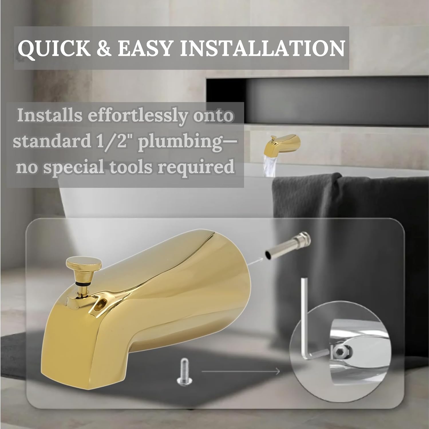 Westbrass A311-01 5-1/2" Reach Brass Wall Mount Tub Spout with Nose Diverter, Polished Brass