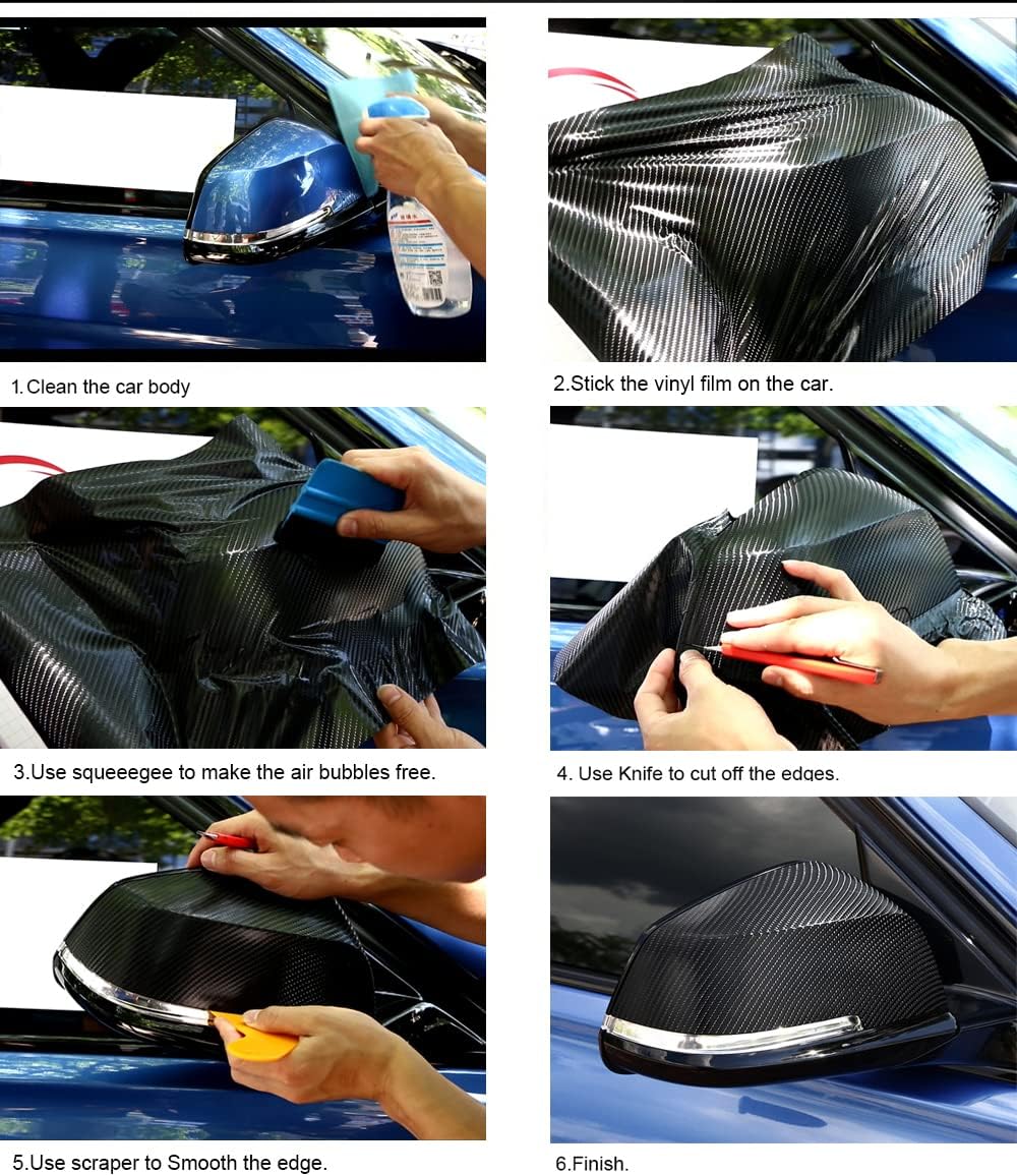 LZLRUN 5D Gloss Black Carbon Fiber Vinyl Wrap with Air Release - Outdoor Rated for Automotive Use - 3ft x 10ft