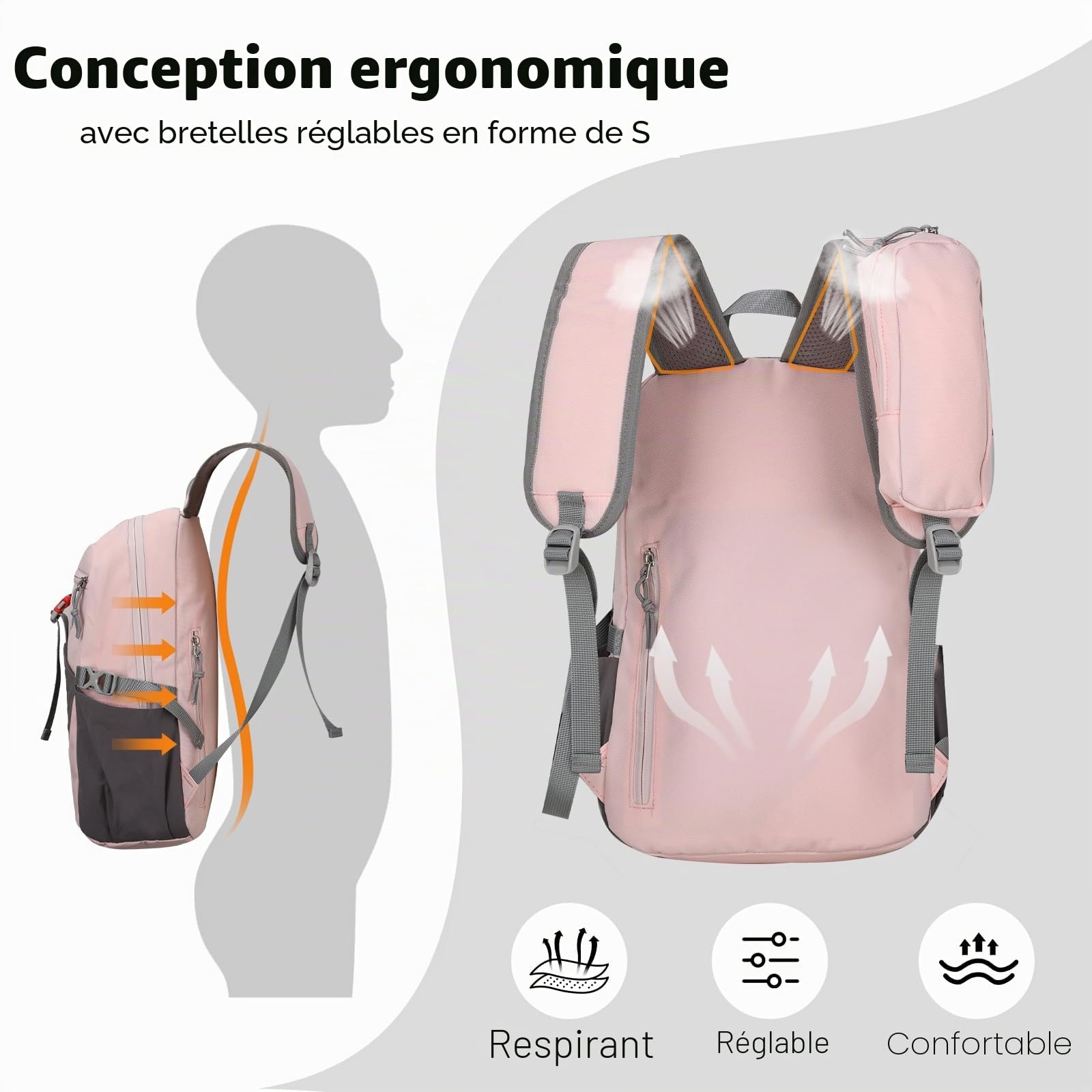 12L Petit Sac à Dos de Randonné Léger et Imperméable pour Homme et Femme, Mini Sac pour Enfant avec Sangle de Poitrine de Camping Loisir Vélo Voyage Sport de Plein Air