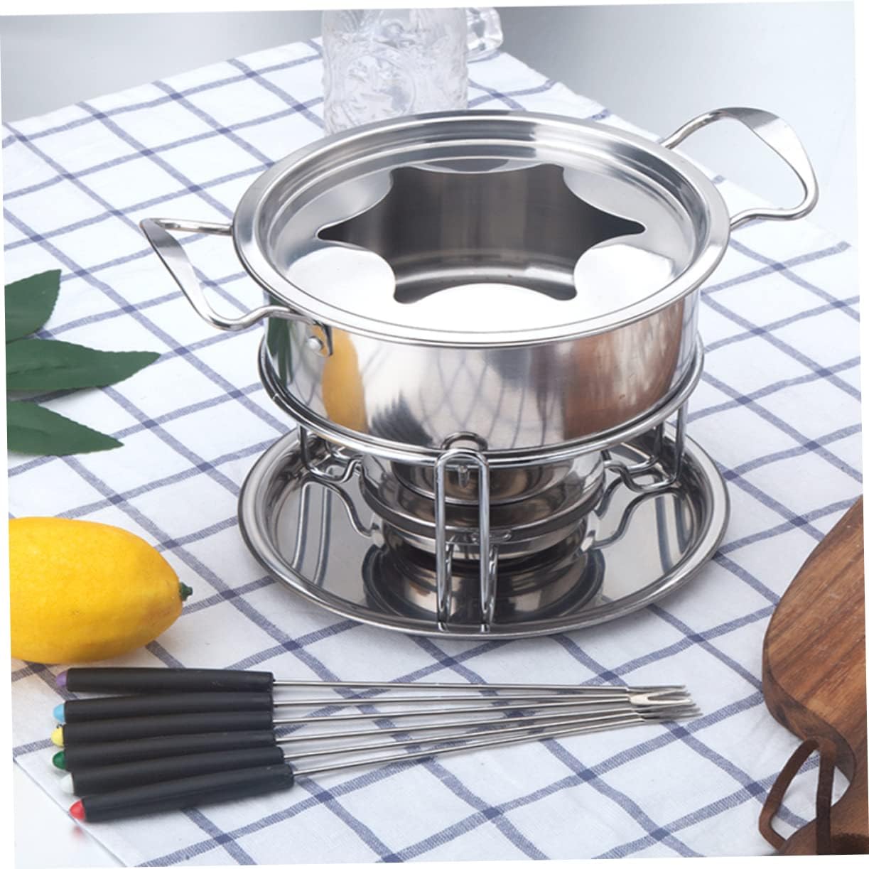 10pieces Stainless Steel Chocolate Melting Pot and Fondue Set Splatter Guard for Cheese Chocolate and Dessert Dipping for Entertaining and Gatherings