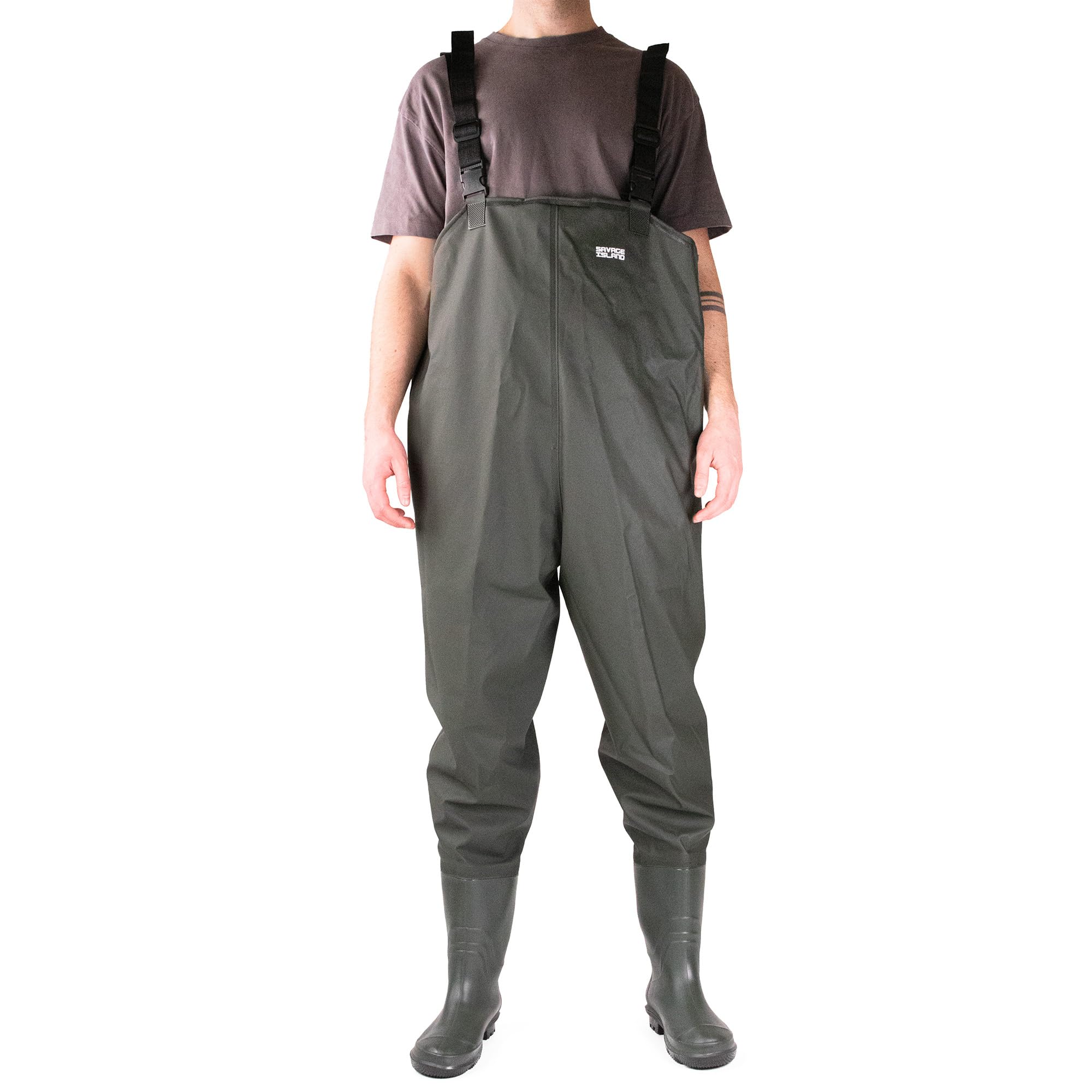 Savage Island Waterproof Chest Waders with Boots - PVC Coated – for Fishing, Farming & Outdoor Use - Green, UK 13