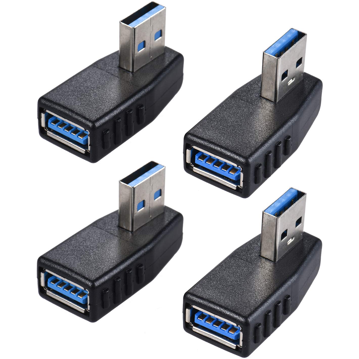 Warmstor 4-Pack USB 3.0 Male to Female Adapter 90 Degree Left Angle and Right Angle USB A M/F Cable Extender Connector