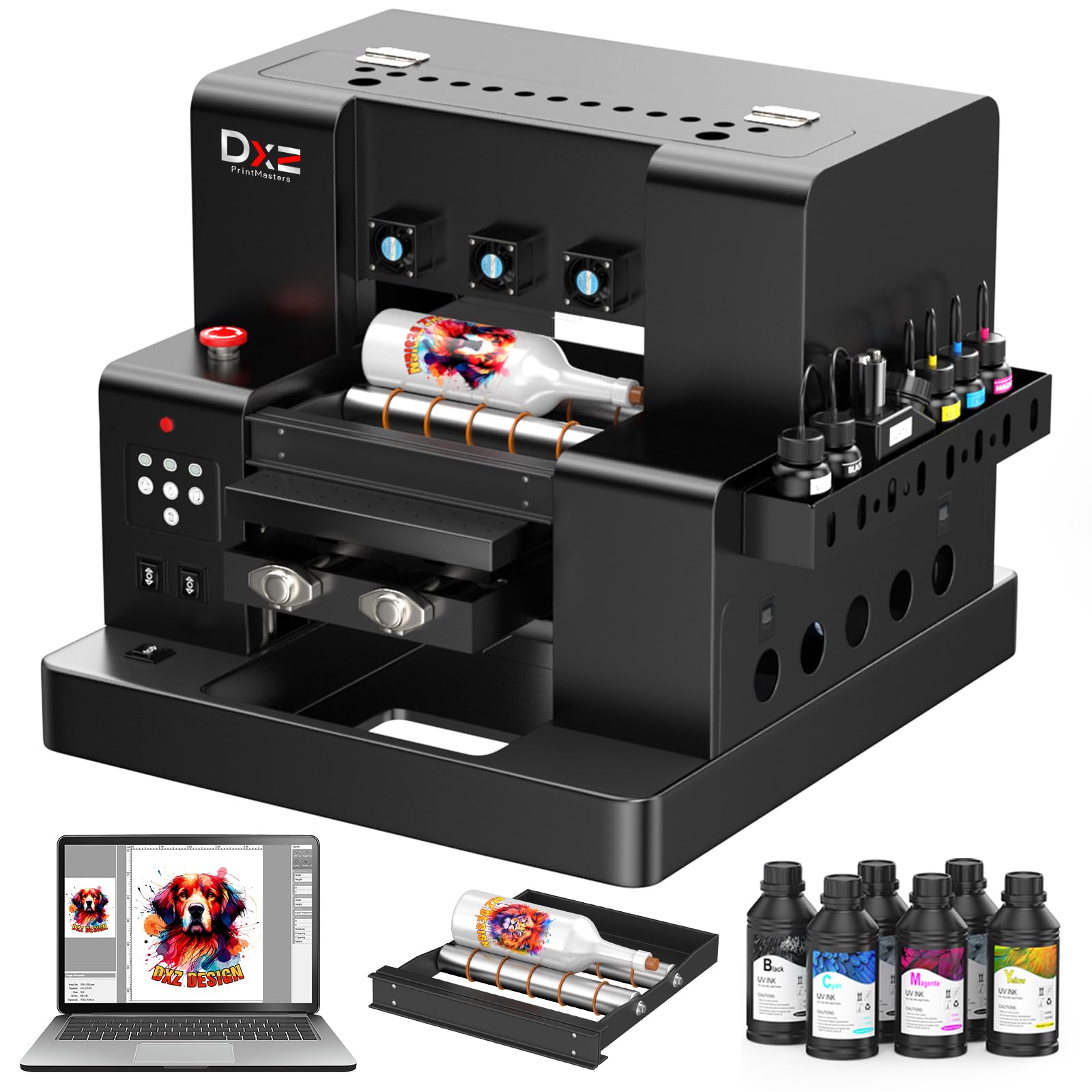 DXZ A4 UV Printer with Laptop,L805 UV Flatbed Printer Vacuum Platform & White Ink System…