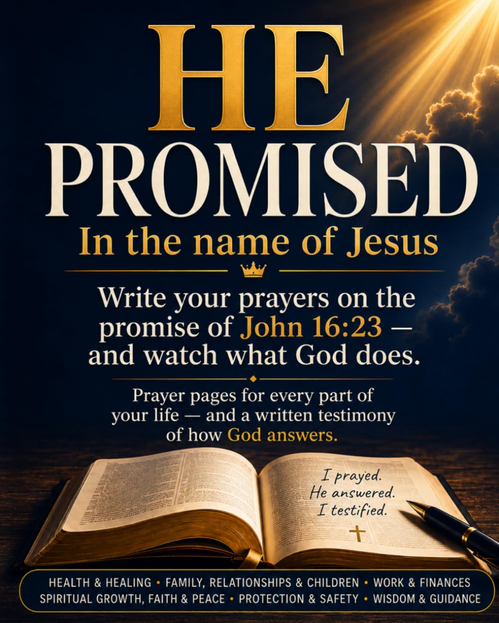 HE PROMISED: In the Name of Jesus — 100 Prayer Pages to Write Your Requests and Record How God Answers