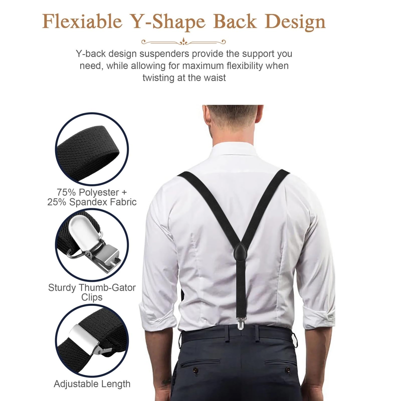 Tirantes para Pantalones Hombre Juego de 6 Tirantes con Pajarita for Hombre, Ajustables, elásticos, de 1 Pulgada, en Forma de Y con Clips, Tirantes Anchos en Forma de Y.(Pink)