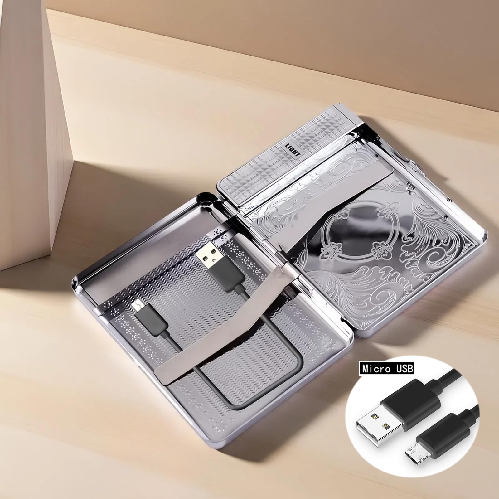 Amazon.com: Cigarette Case of Metal 100s Size with USB Rechargeable Lighter 