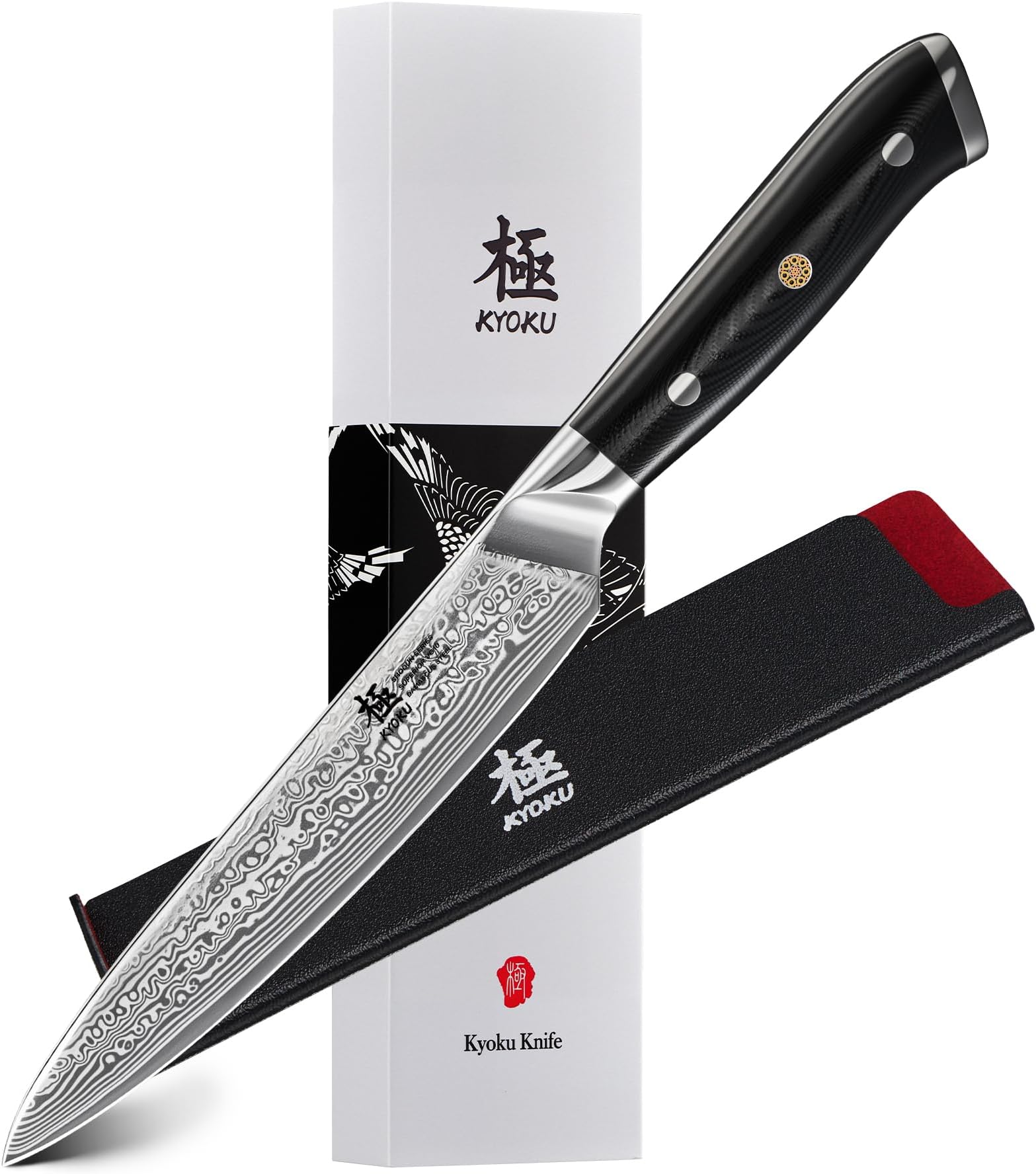 KYOKU Chef Utility Knife - 6" - Shogun Series - Japanese VG10 Steel Core Forged Damascus Blade - with Sheath & Case