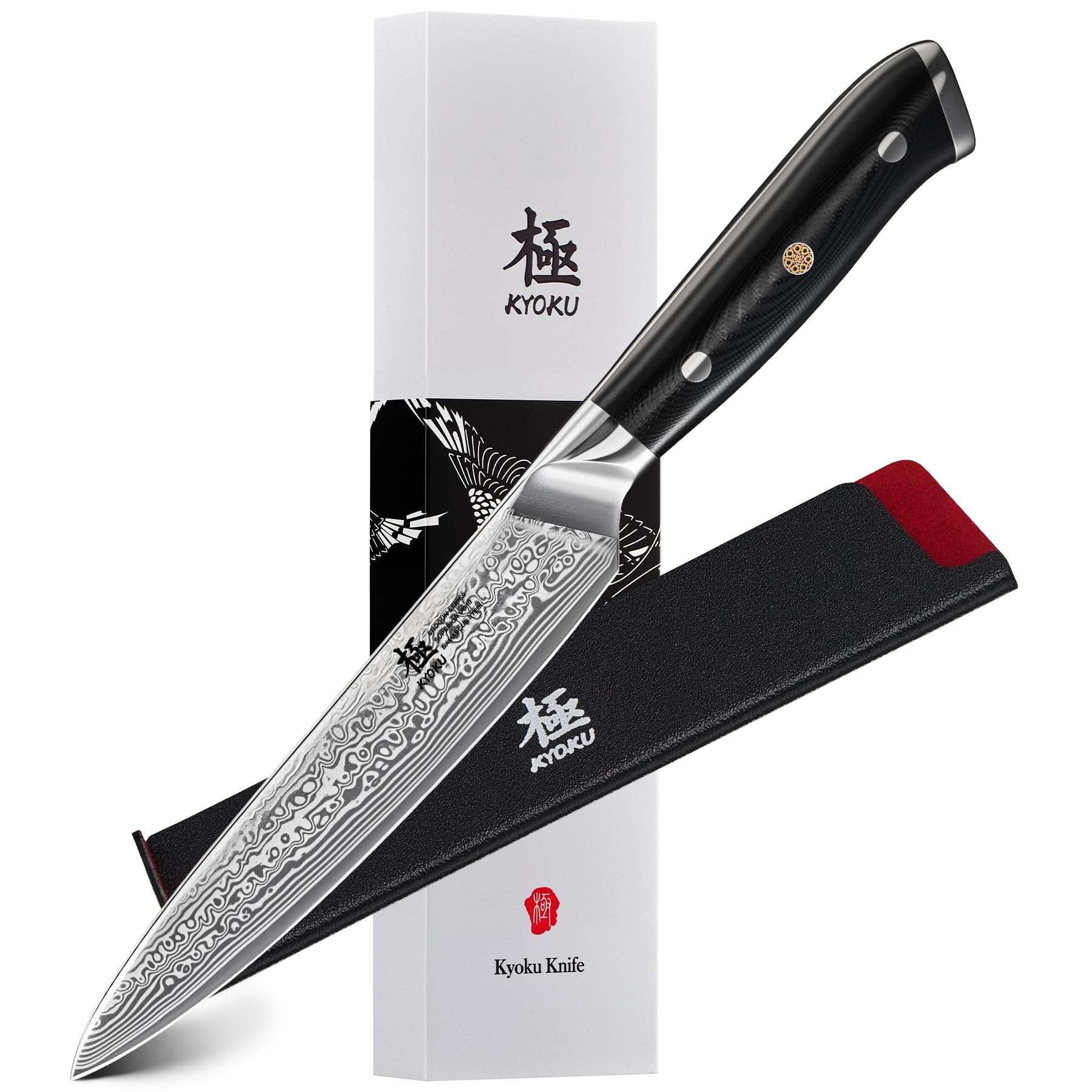 KYOKU Chef Utility Knife - 6" - Shogun Series - Japanese VG10 Steel Core Forged Damascus Blade - with Sheath & Case