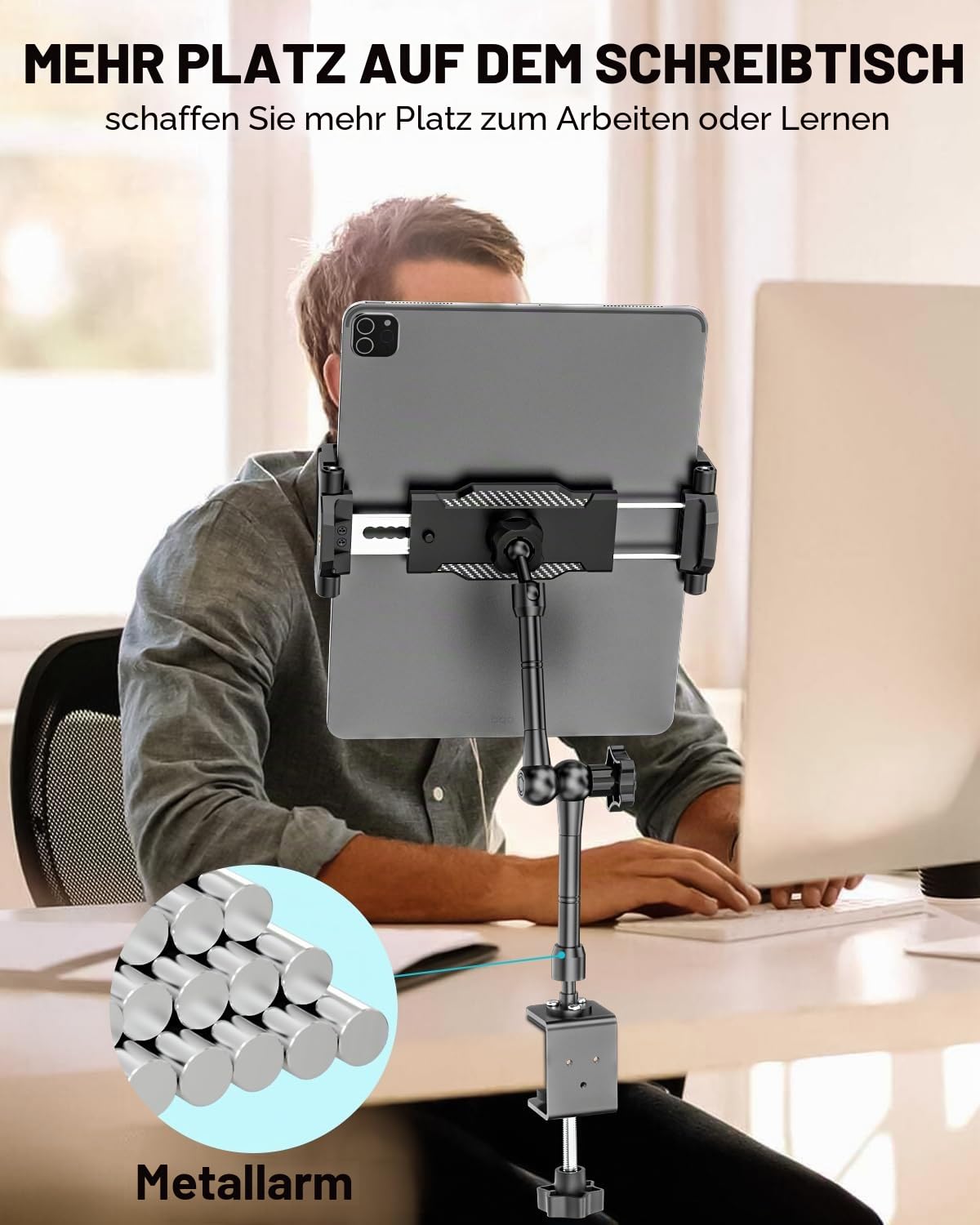 Tragbarer Monitorständer 15,6 Zoll, Magic Arm Schreibtisch Tablet Halter, [Verstellbarer Metallarm] Tisch Monitor Klammer für 15,6 Tragbarer Bildschirm, iPad Pro Air Mini,Tab, 6,1-15,6" Gerät